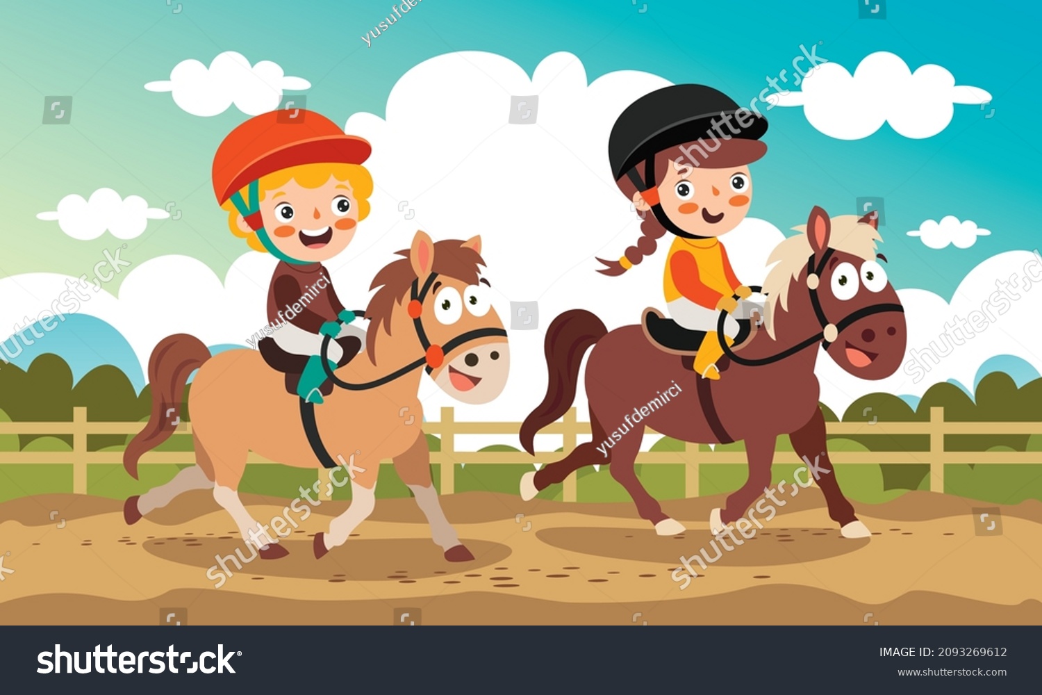 Cartoon Illustration Kid Riding Horse Stock Vector (Royalty Free ...