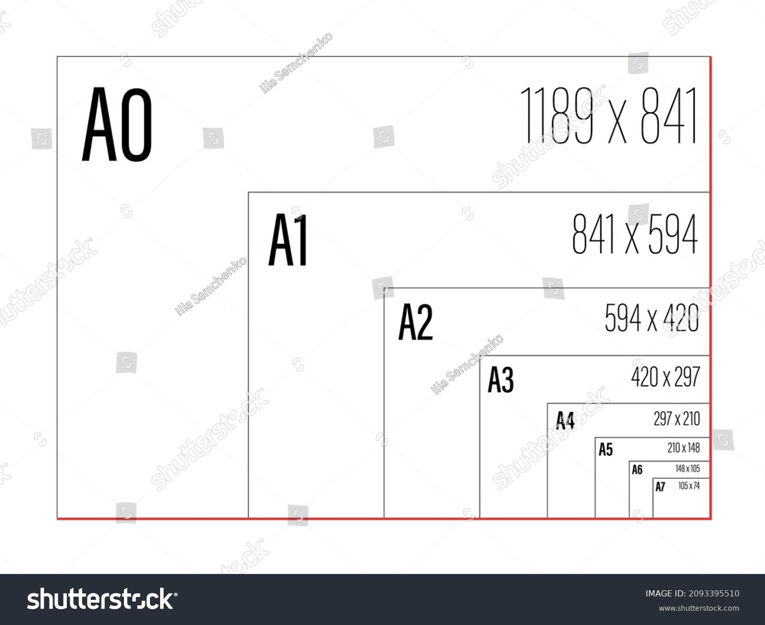 Standard Paper Sizes Series A0 A7 Stock Vector Royalty Free 2093395510 Shutterstock 7303