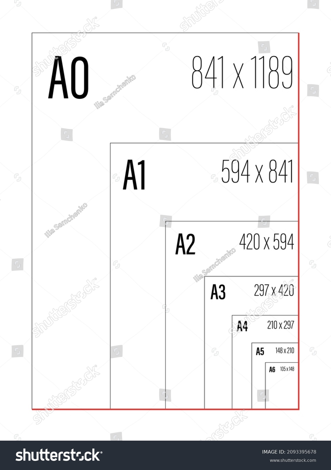 Standard Paper Sizes Series A0 A6 Stock Vector Royalty Free 2093395678 Shutterstock 9659