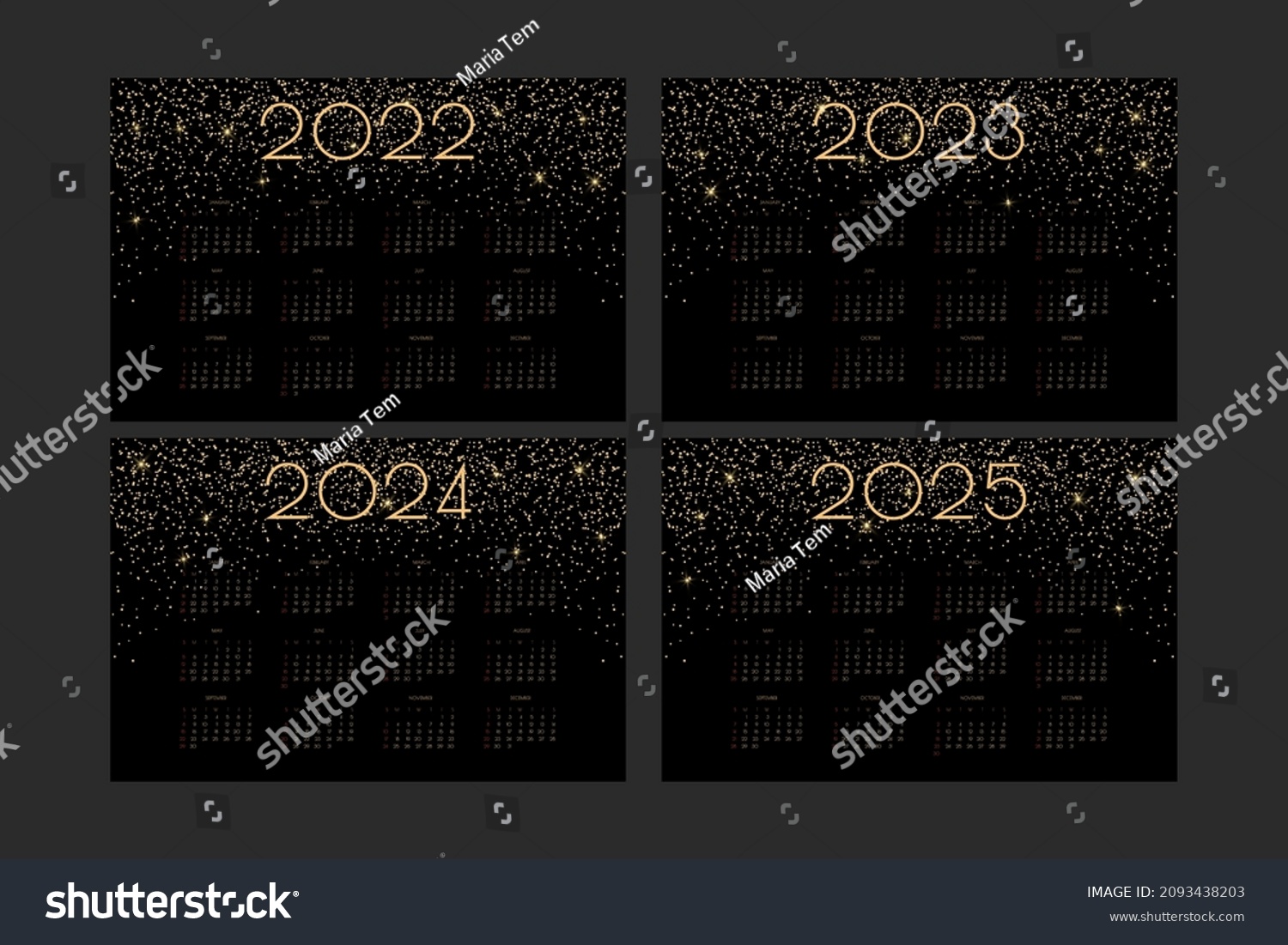 2022 2023 2024 2025 Calendar Luxury 库存矢量图（免版税）2093438203 Shutterstock