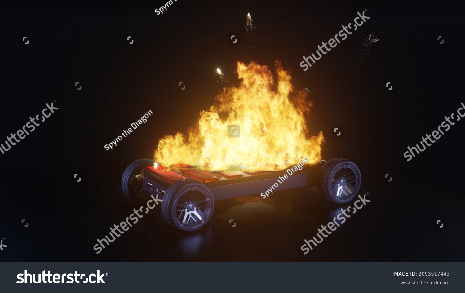 Ev Battery On Fire Burning Electric Stock Illustration 2093517445 ...