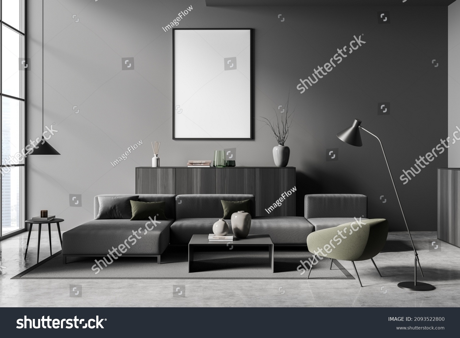 Dark Living Room Interior Empty White Stock Illustration 2093522800 ...