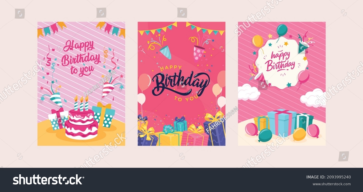 Simple Set Birthday Cards Template Girl Stock Vector (Royalty Free ...