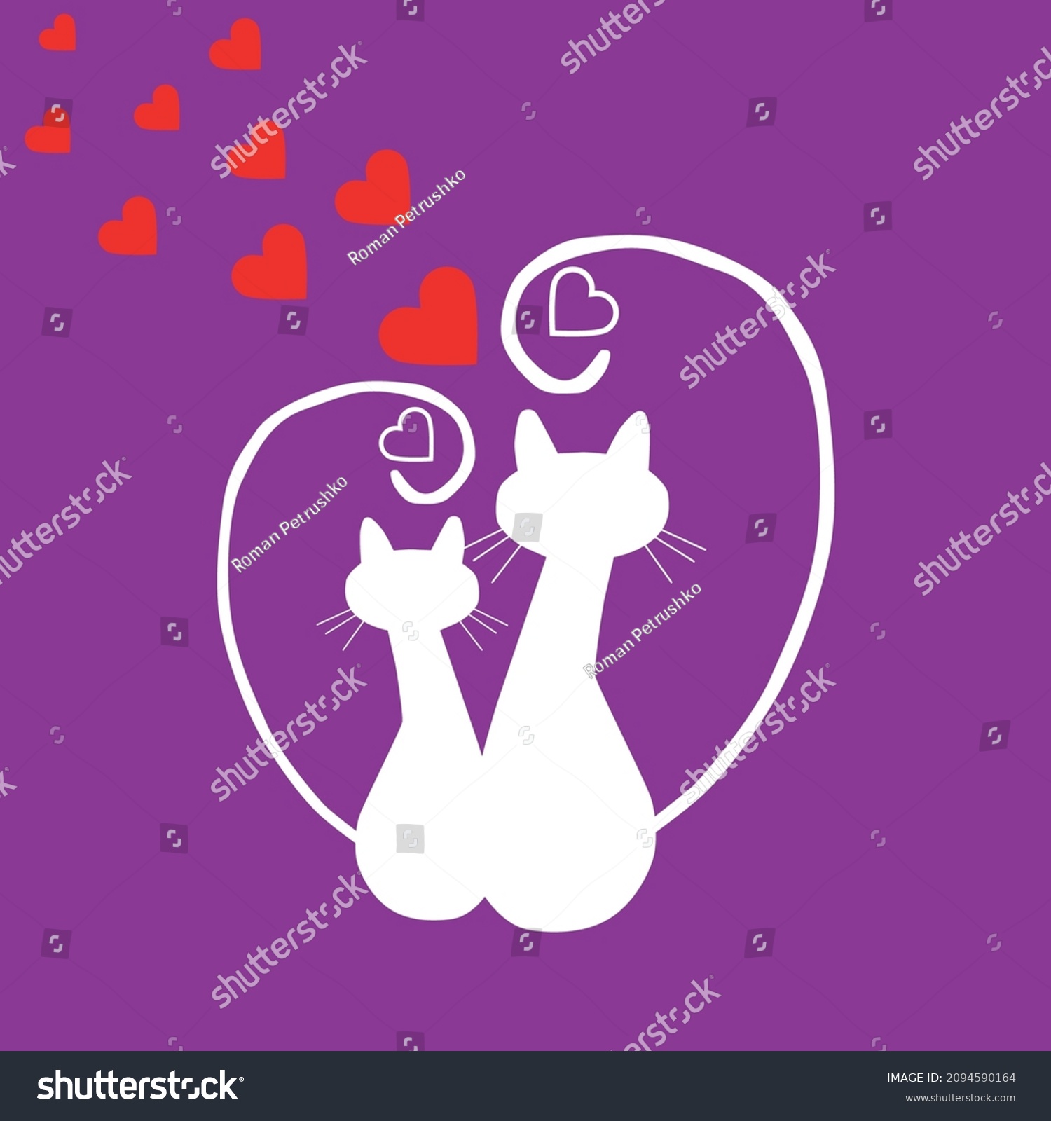 Silhouette Two Cats Hearts Valentines Day Stock Vector Royalty Free Shutterstock