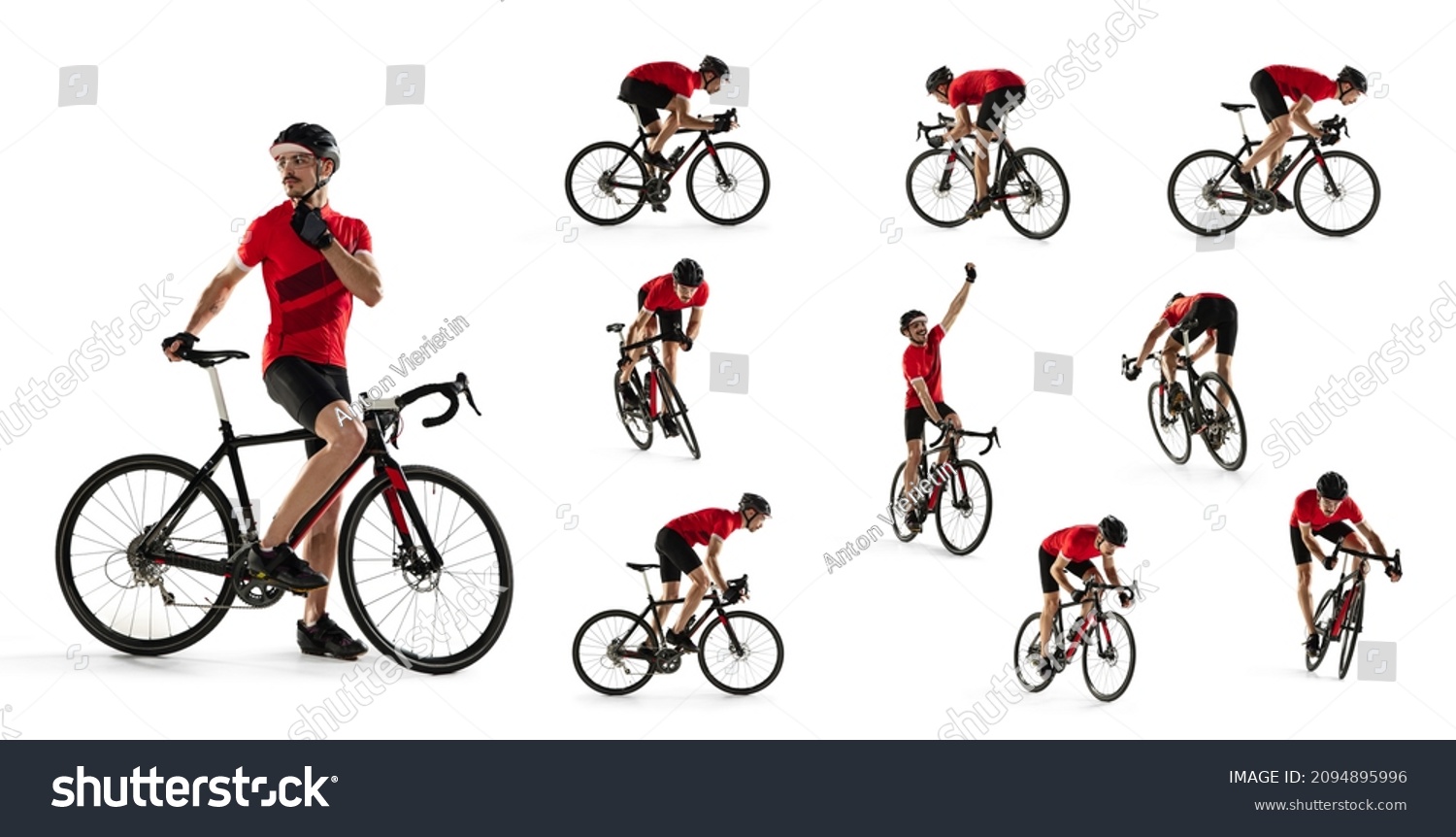 Collage Images Professional Cyclists Riding Bike Stock Photo 2094895996 ...