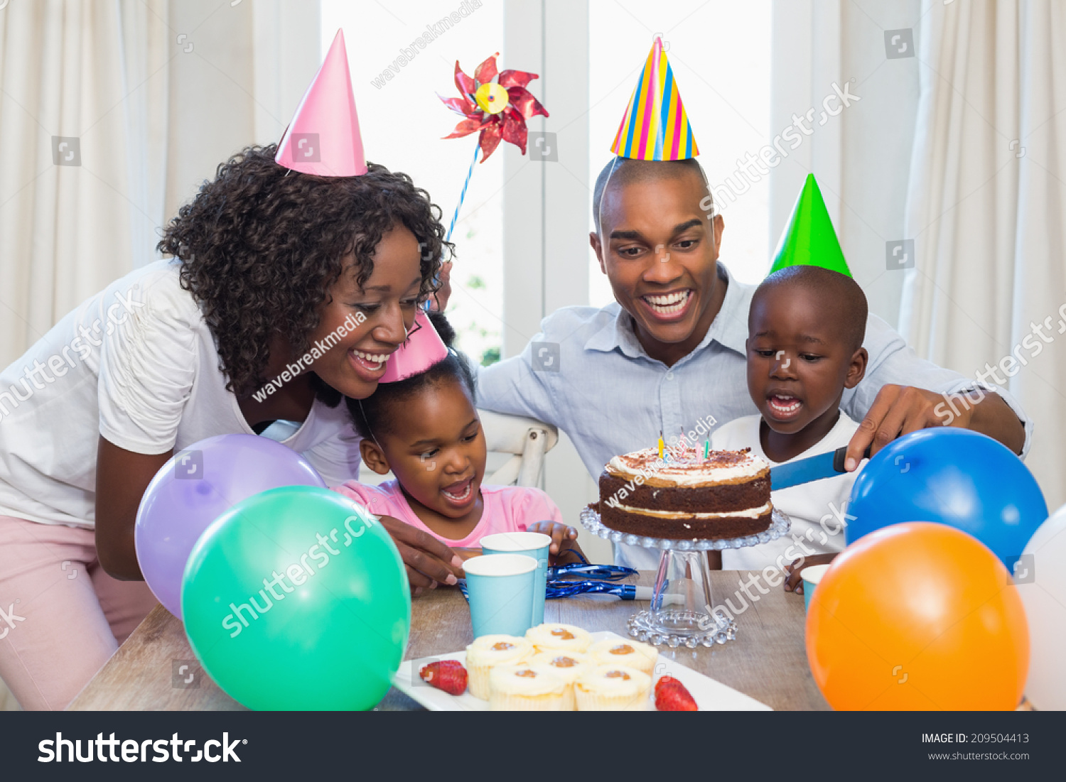 Happy Family Celebrating Birthday Together Table Stock Photo 209504413 ...