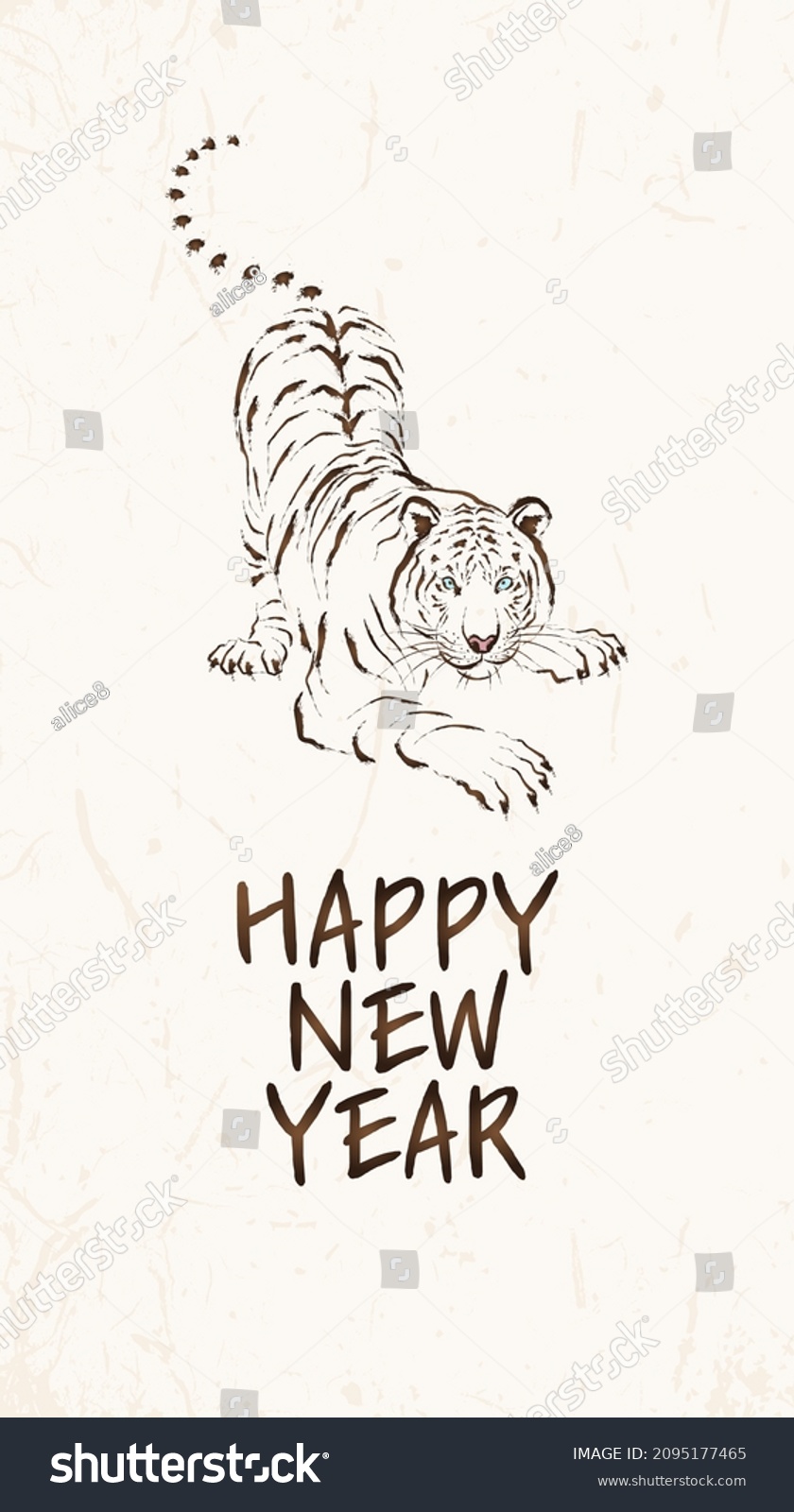 Tiger Crouching On Korean Paper Happy Stock Vector (Royalty Free ...