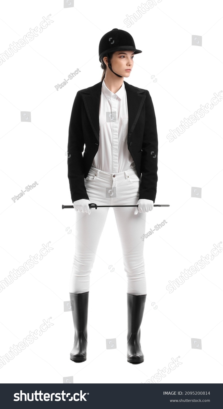 Beautiful Female Jockey On White Background Stock Photo 2095200814 ...