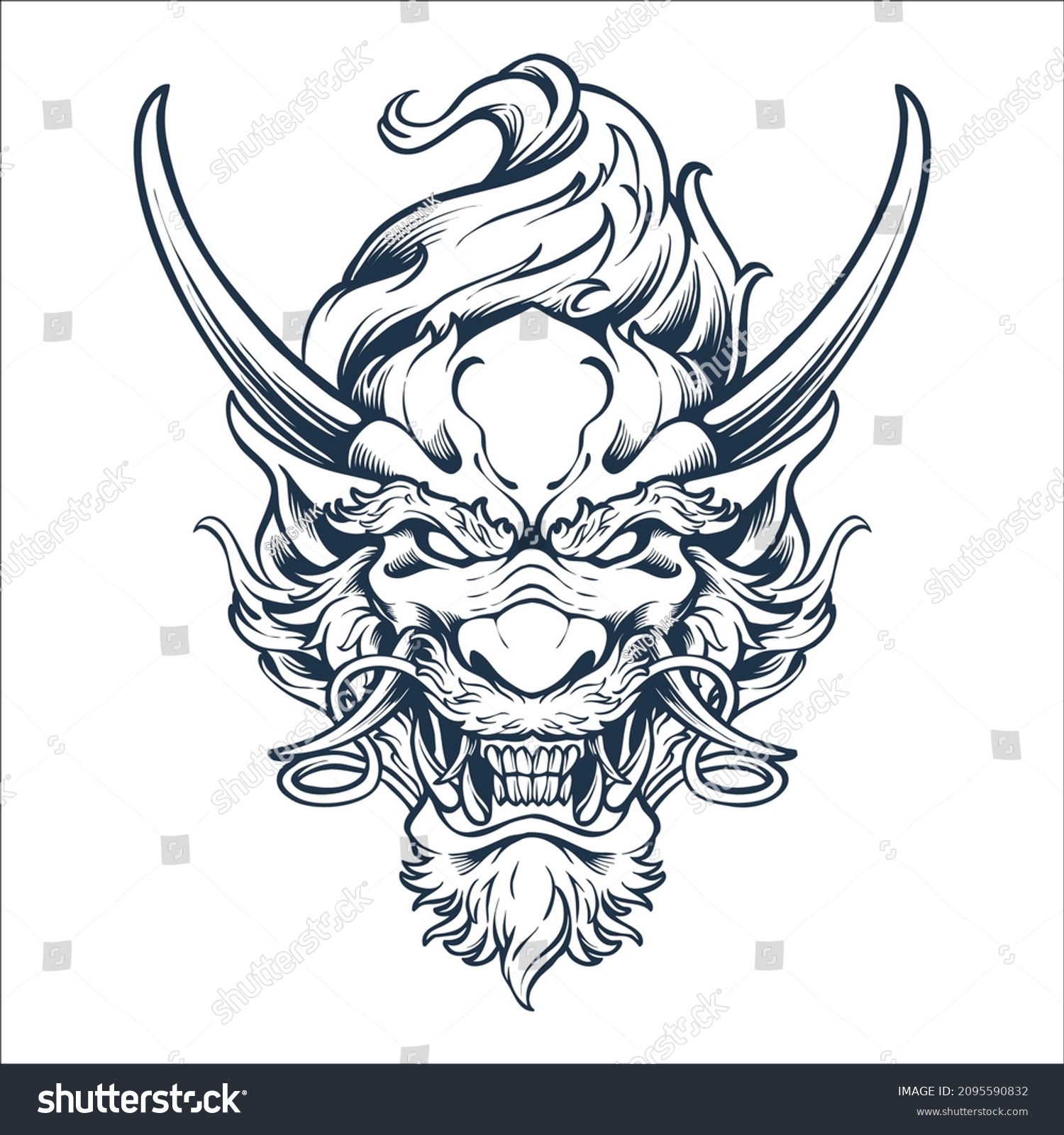 Dragon Head Line Art Stock Vector (Royalty Free) 2095590832 | Shutterstock