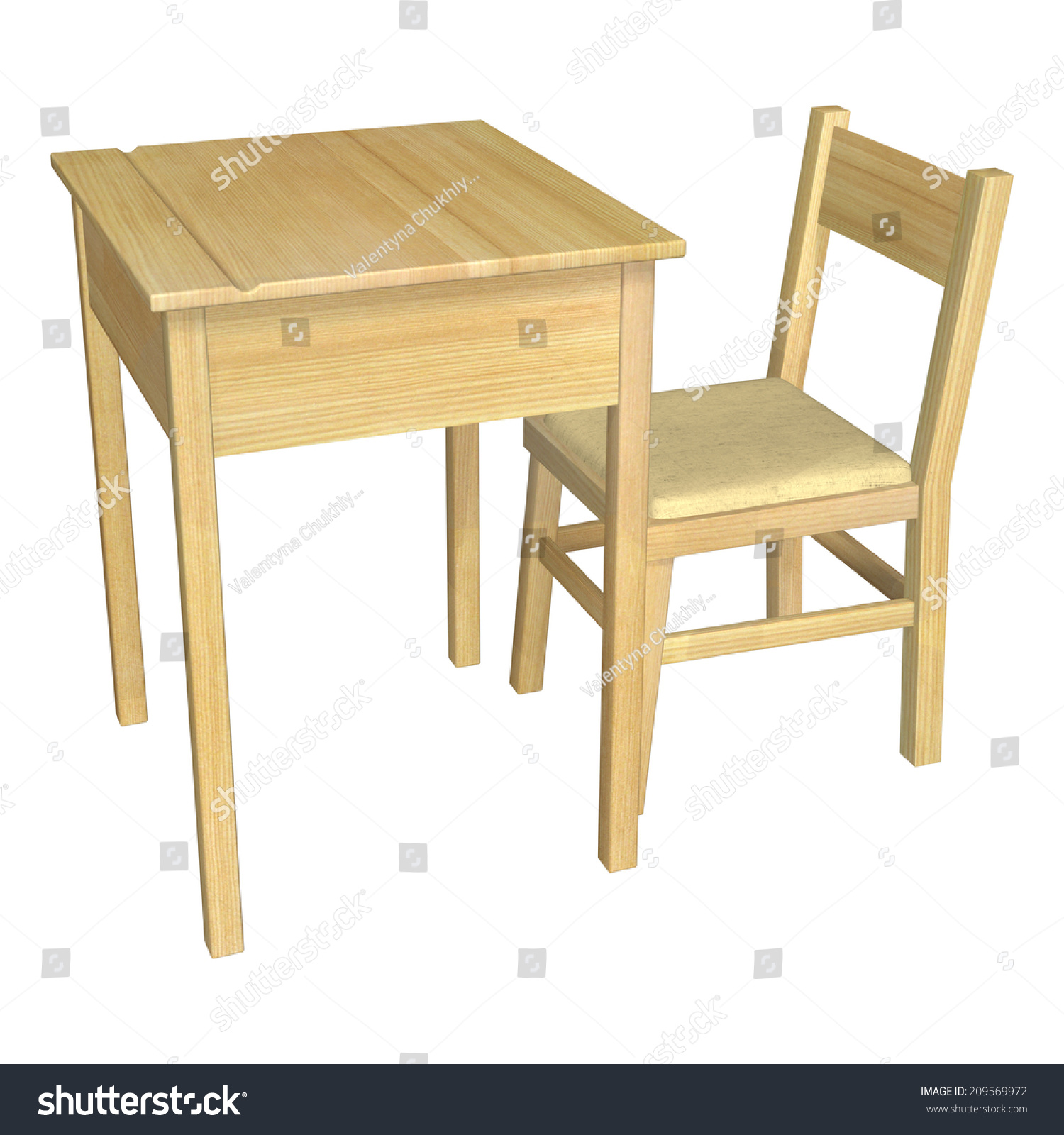 3d Digital Render Wooden Schooldesk Chair Stock Illustration 209569972 ...