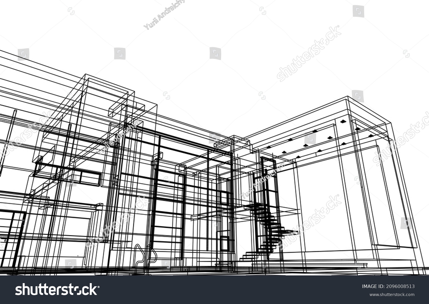 Sketch Modern House Building Vector 3d Stock Vector (royalty Free 