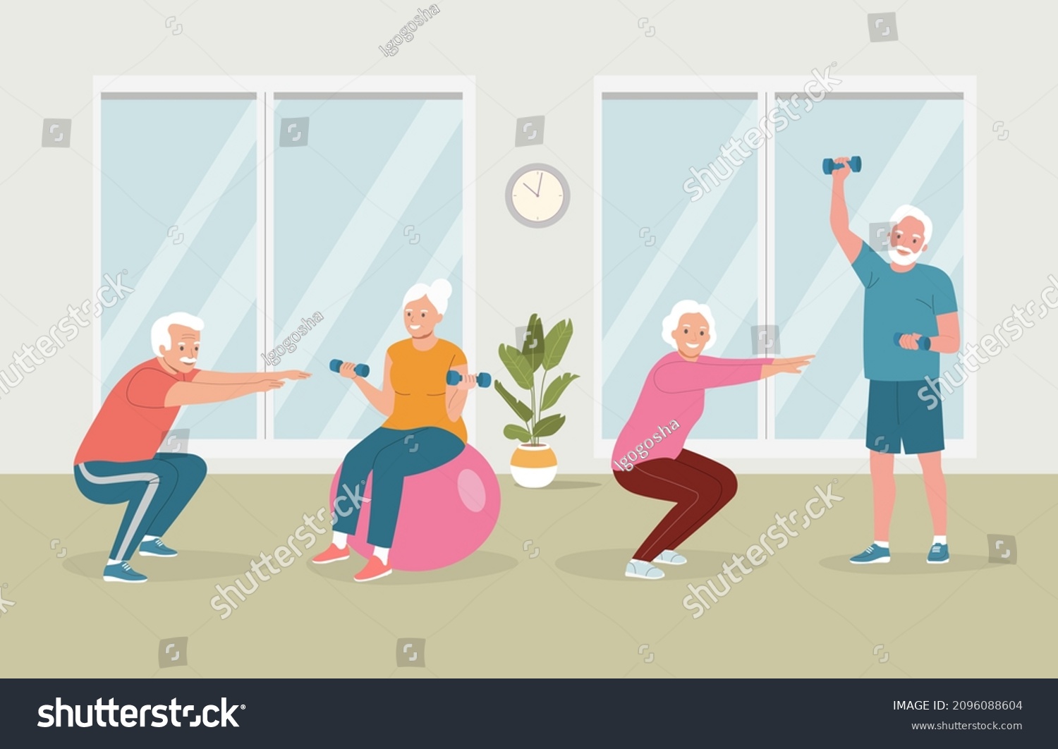 Elderly Men Women Doing Exercises Modern Stock Vector (Royalty Free ...