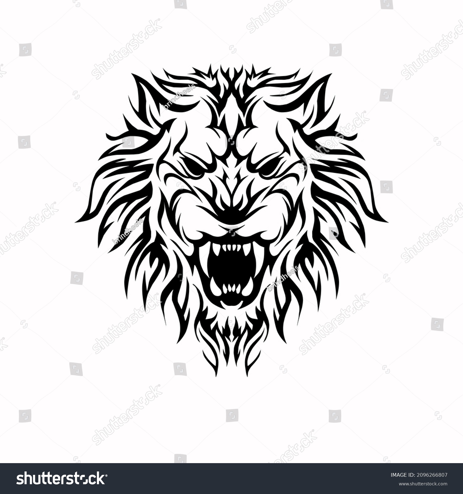 Lion Head Tribal Tattoo Design Stock Vector (Royalty Free) 2096266807 ...