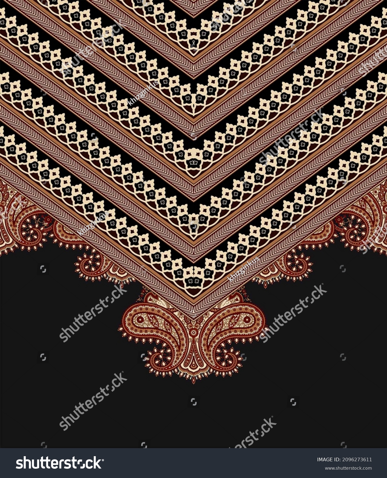 Geomatrical Horizontal Border Paisley Motif Seamless Stock Illustration ...