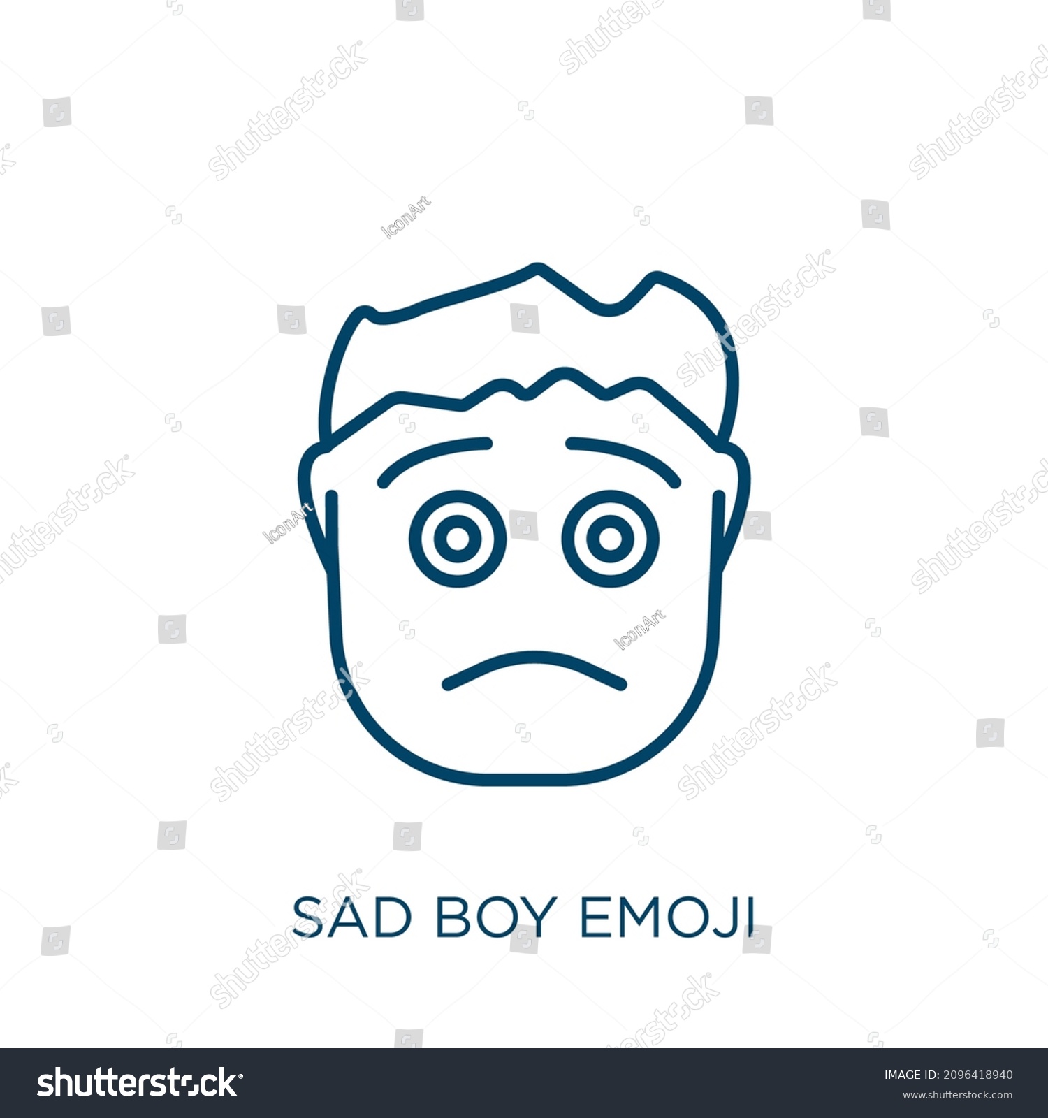 Stock Vector Sad Boy Emoji Icon Thin Linear Sad Boy Emoji Outline Icon Isolated On White Background Line 2096418940 