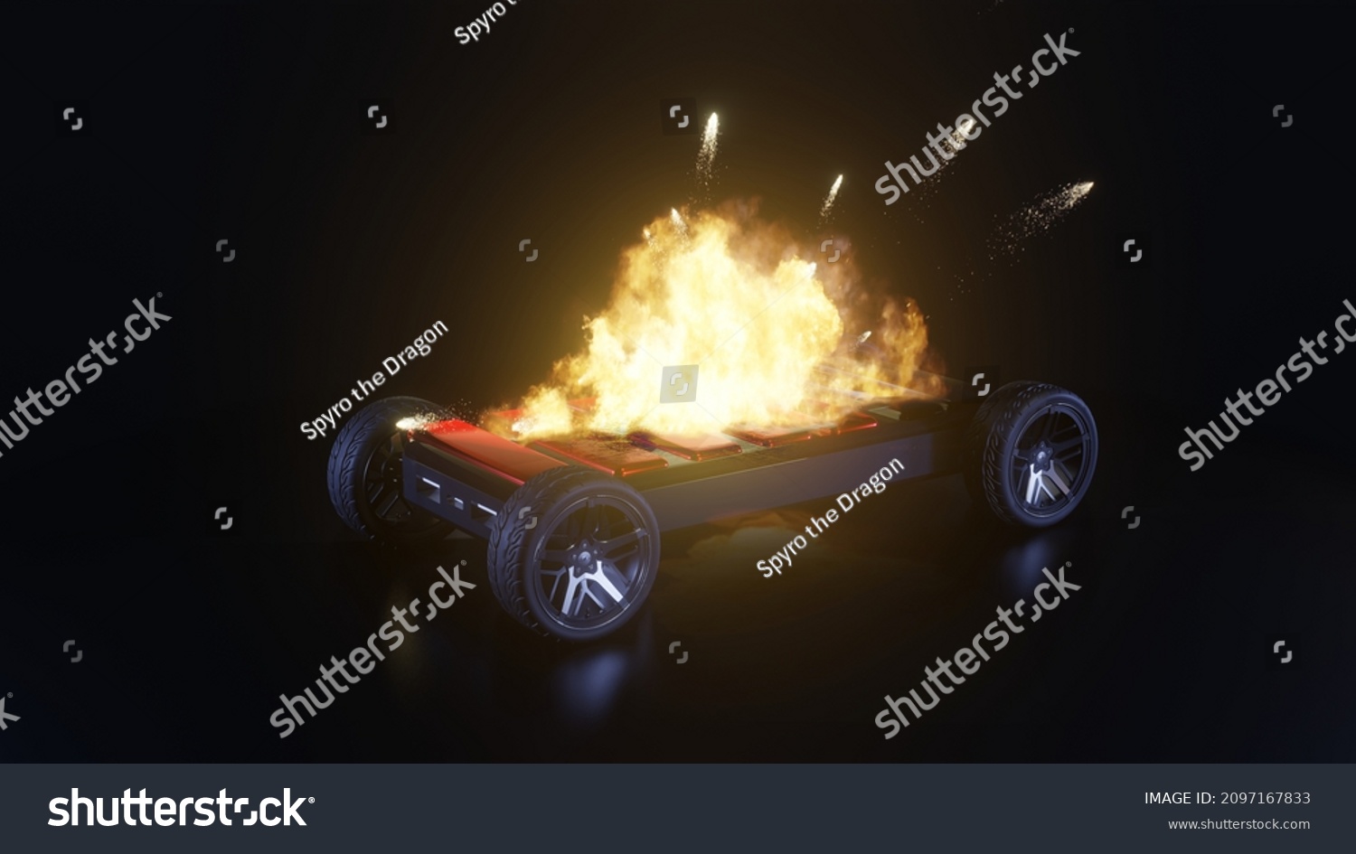 Ev Battery On Fire Burning Electric Stock Illustration 2097167833