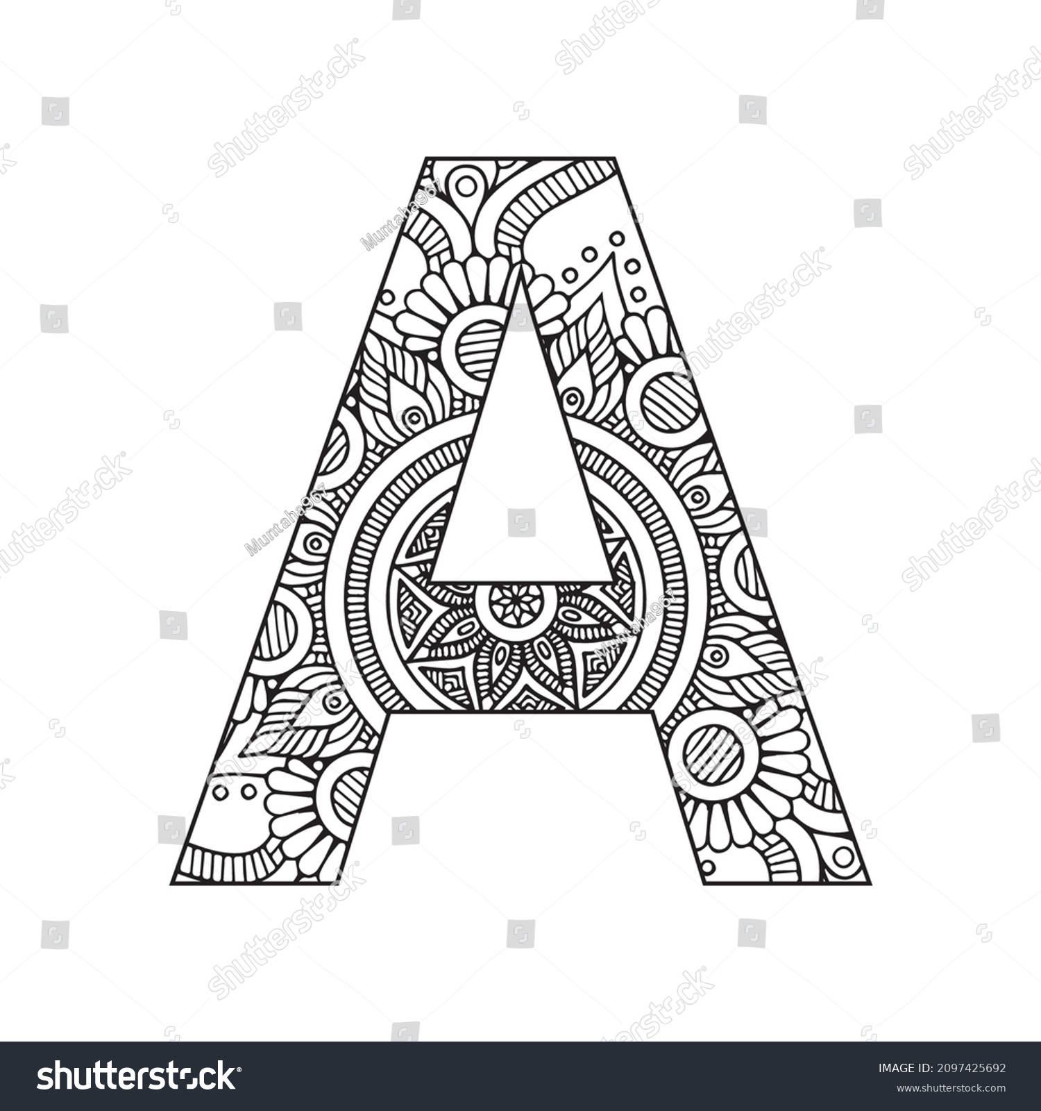 Alphabet Mandala Coloring Page Interior Design Stock Vector (Royalty ...