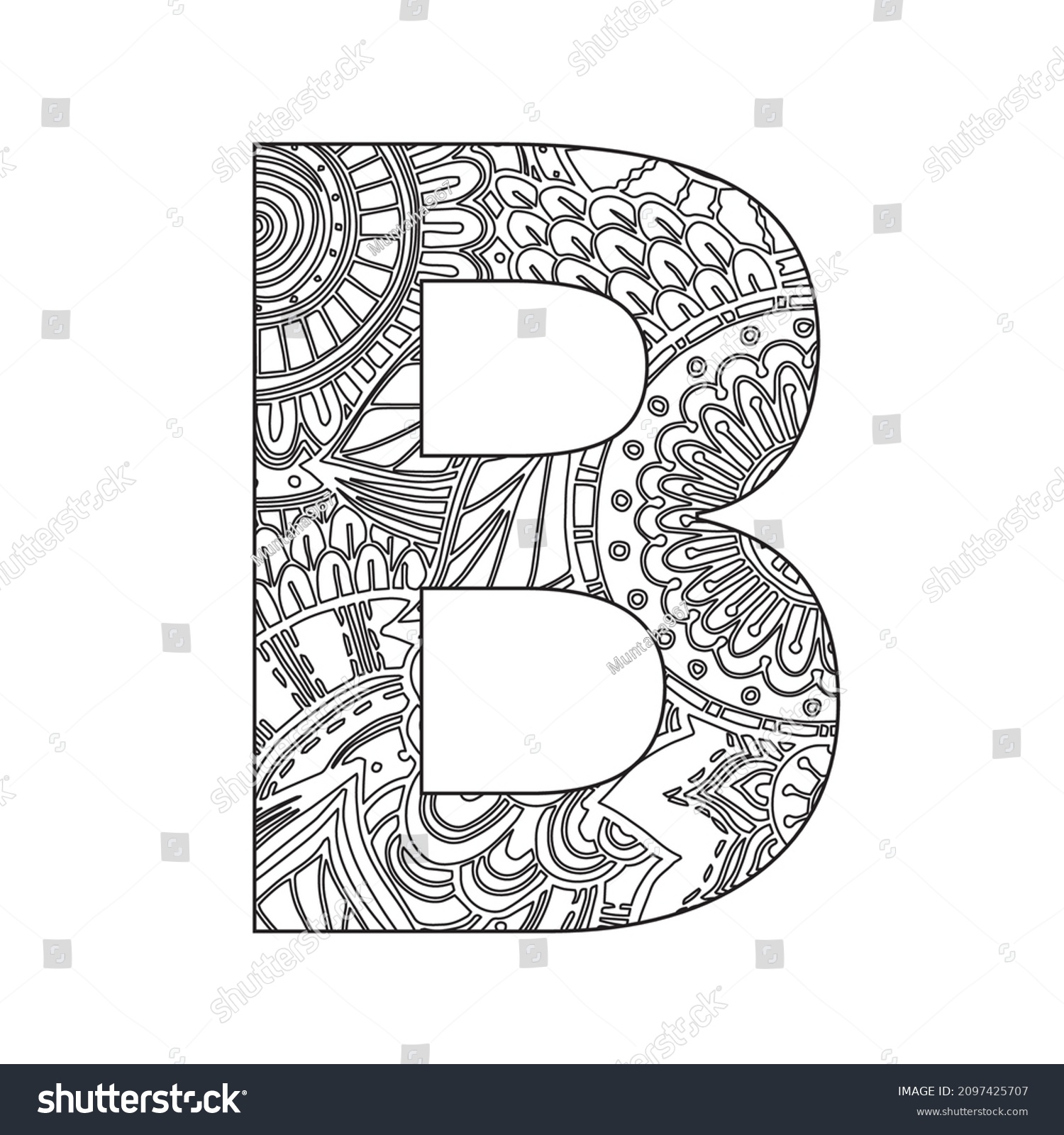 Alphabet B Mandala Coloring Page Interior Stock Vector (Royalty Free ...