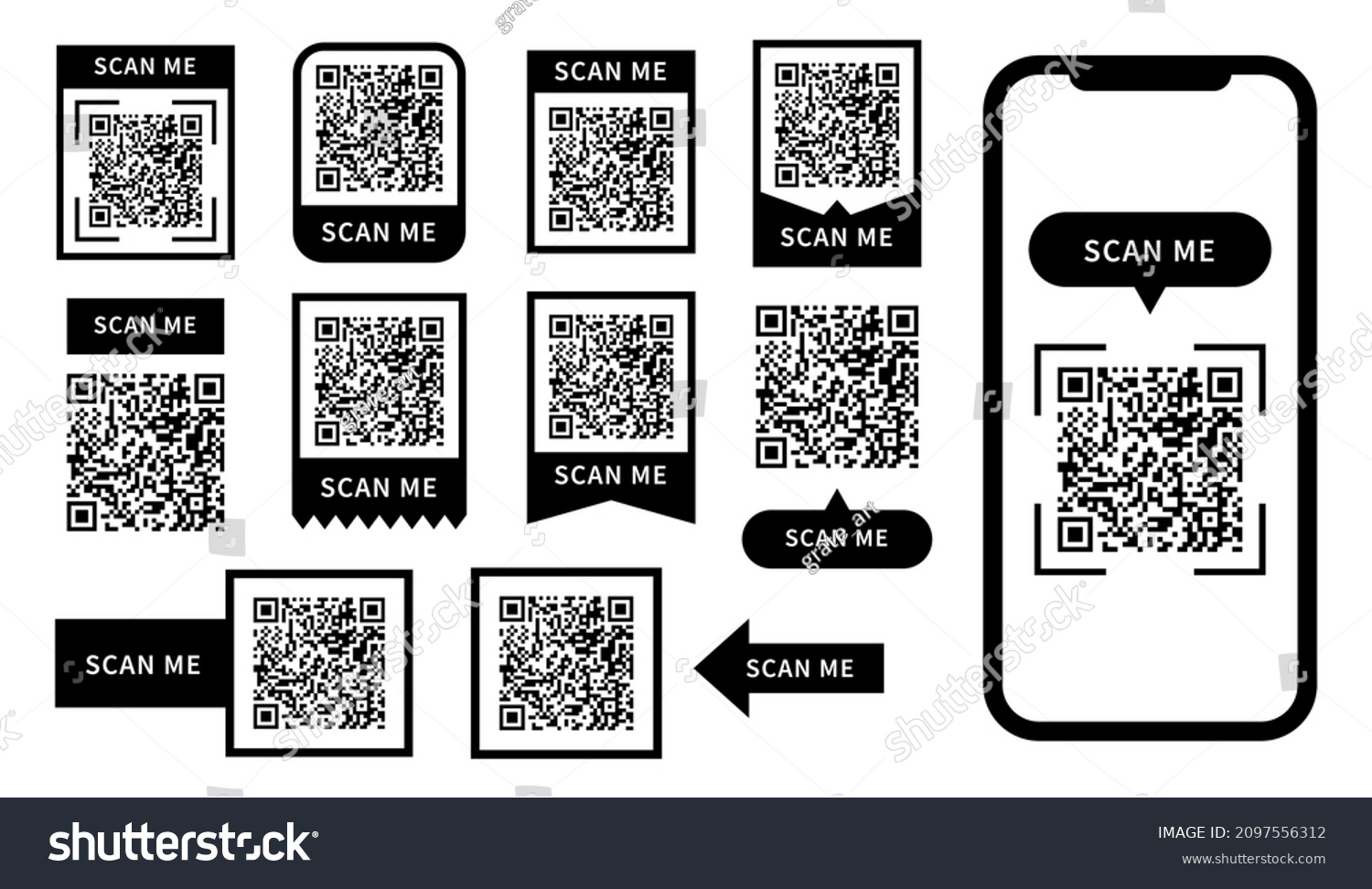 Qr Code Scan Me Vector Icons Stock Vector (Royalty Free) 2097556312 ...