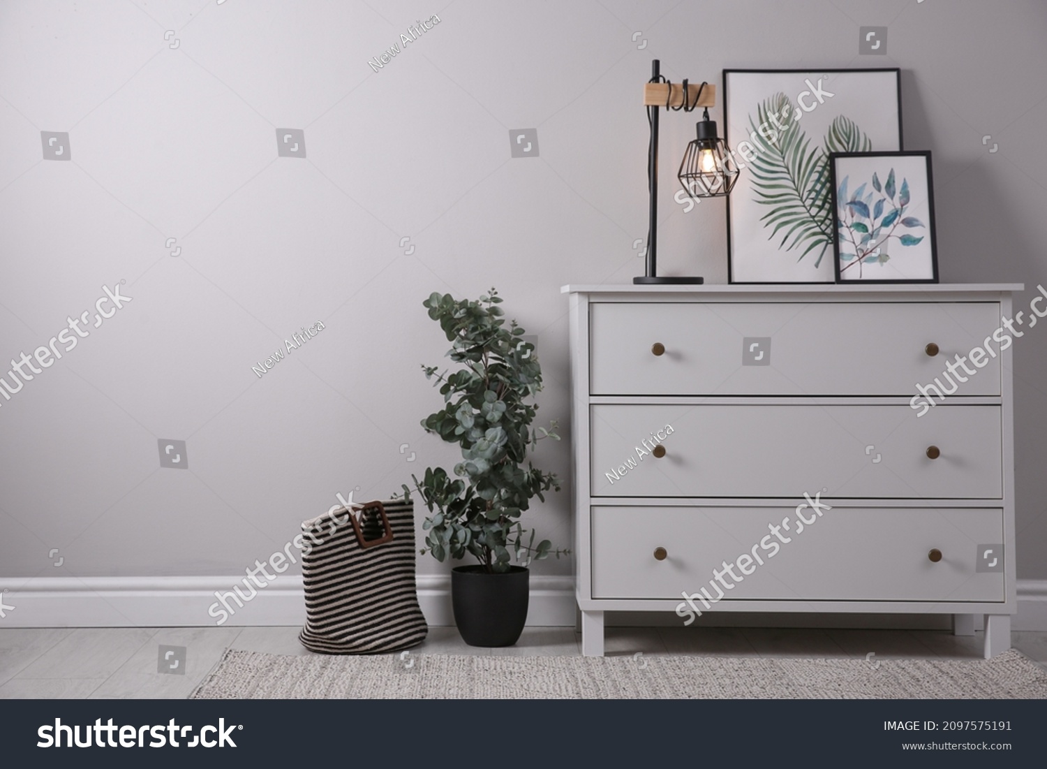 Stylish Room Interior Chest Drawers Green Stock Photo 2097575191 ...