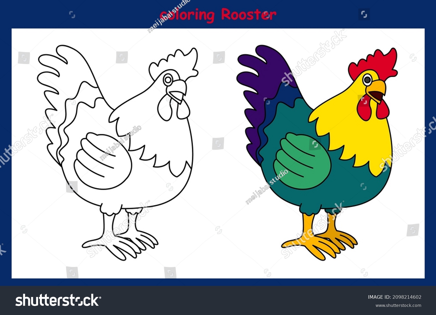 Children Trace Coloring Rooster Stock Vector (Royalty Free) 2098214602 ...