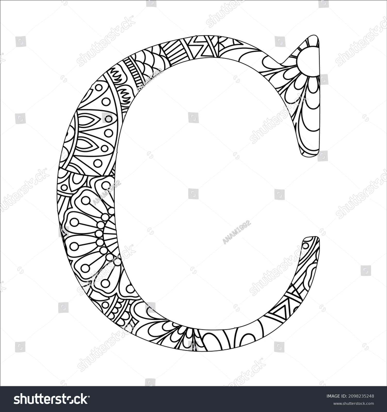 Black White Alphabet Mandala Coloring Oage Stock Vector (Royalty Free ...