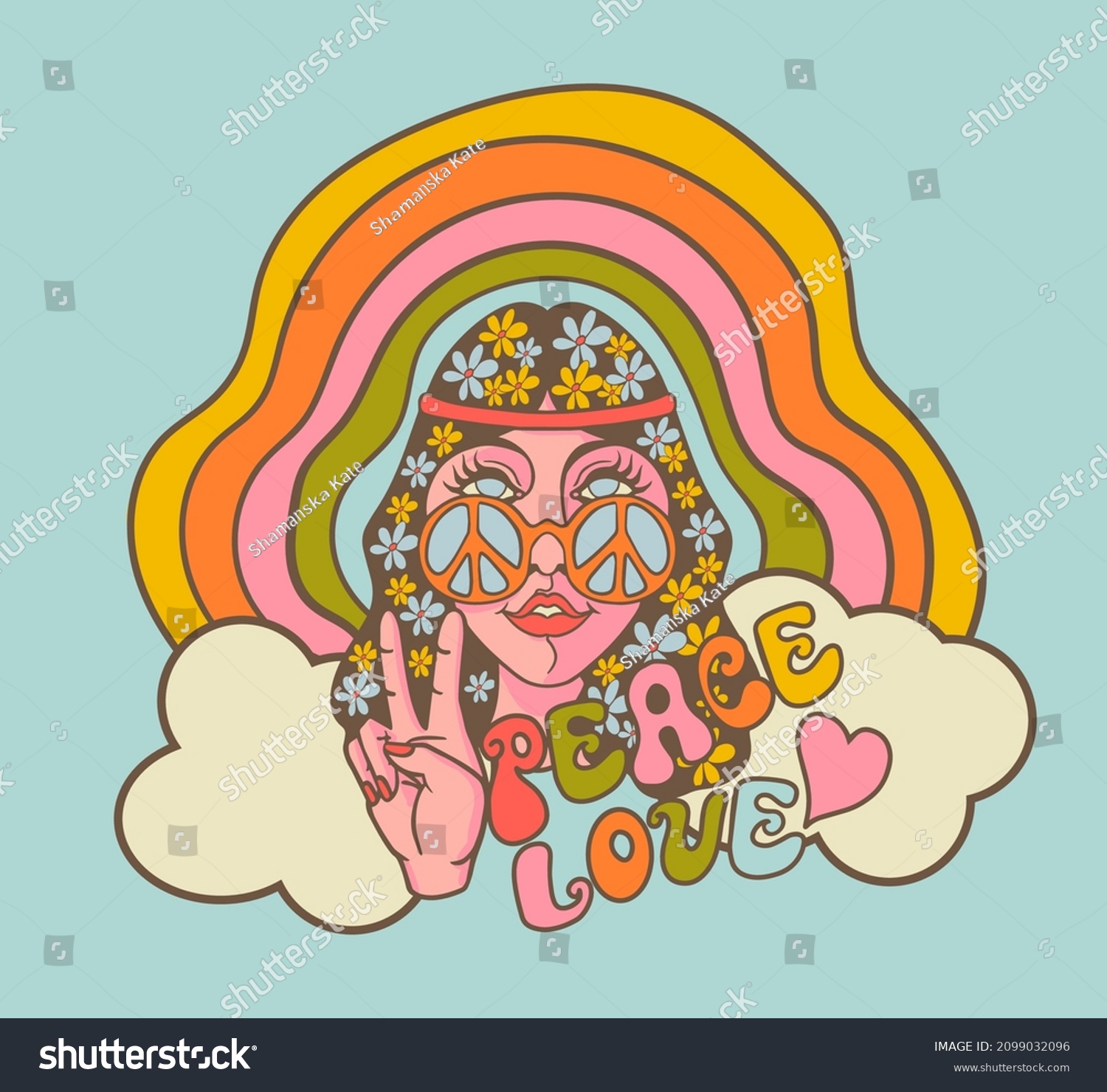 Hippie Girl Round Sunglasses Rainbow Symbol Stock Vector (Royalty Free ...