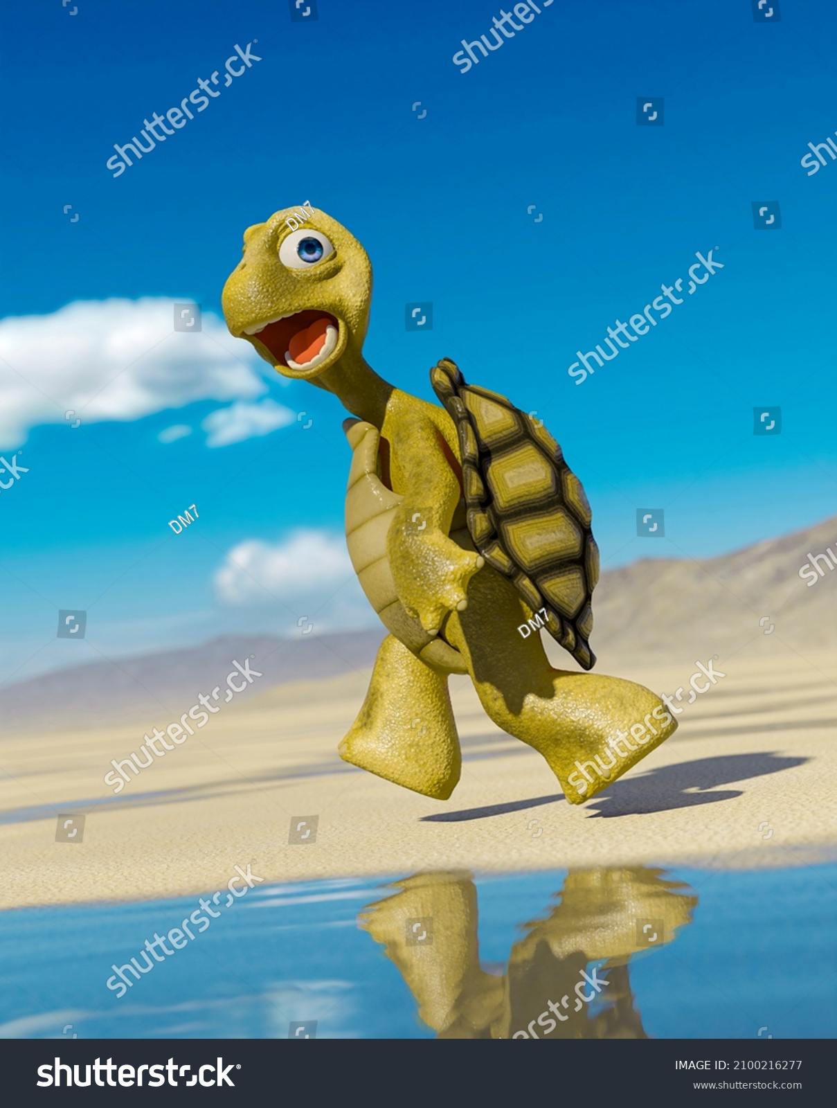 Turtle Cartoon Running Desperate On Desert Stock Illustration ...