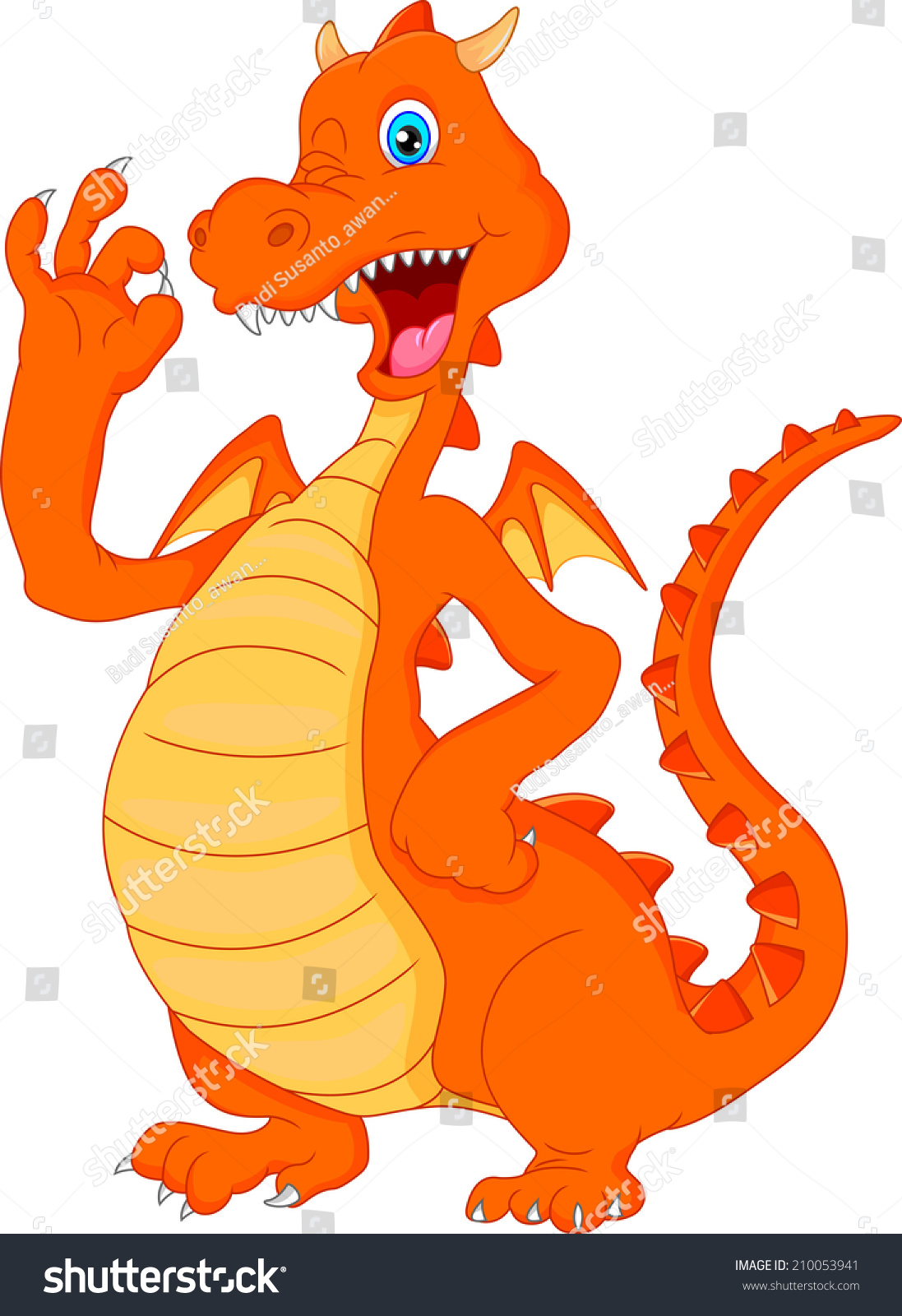 Cute Fire Dragon Cartoon Waving Stock Illustration 210053941 