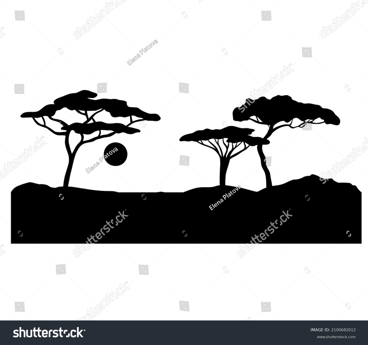 African Sunset Silhouette Vector Black Landscape Stock Vector (royalty 