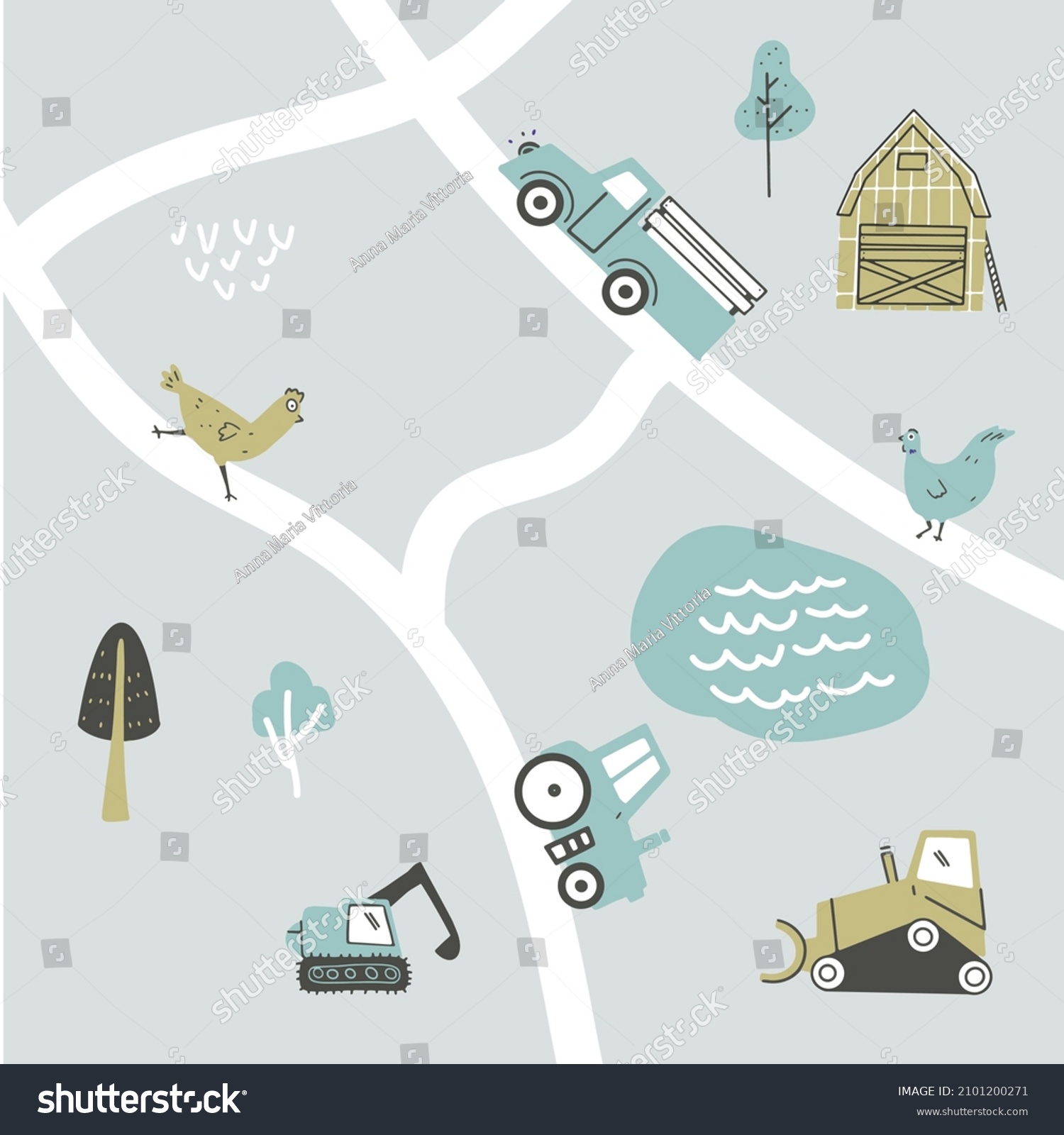 Cute Town Map Kids Room Hand Stock Vector (Royalty Free) 2101200271 ...