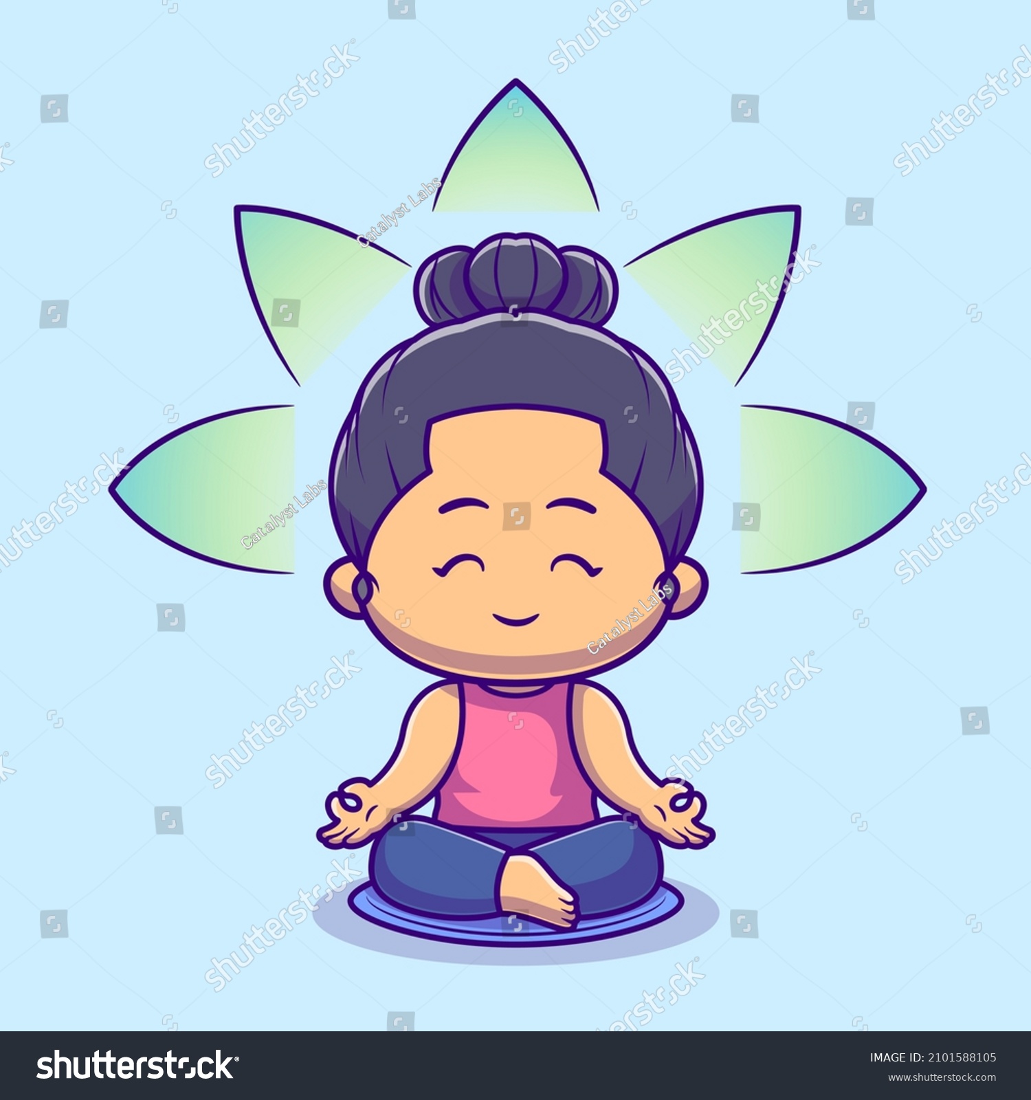 Cute Woman Meditation Yoga Cartoon Vector Stock Vector (Royalty Free ...