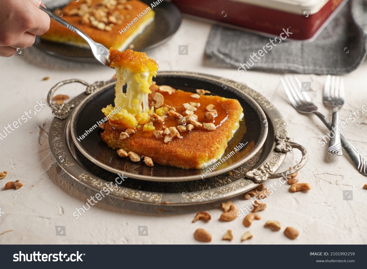 Homemade Arabian Traditional Sweets Kunafa Nuts Stock Photo 2101992259 ...