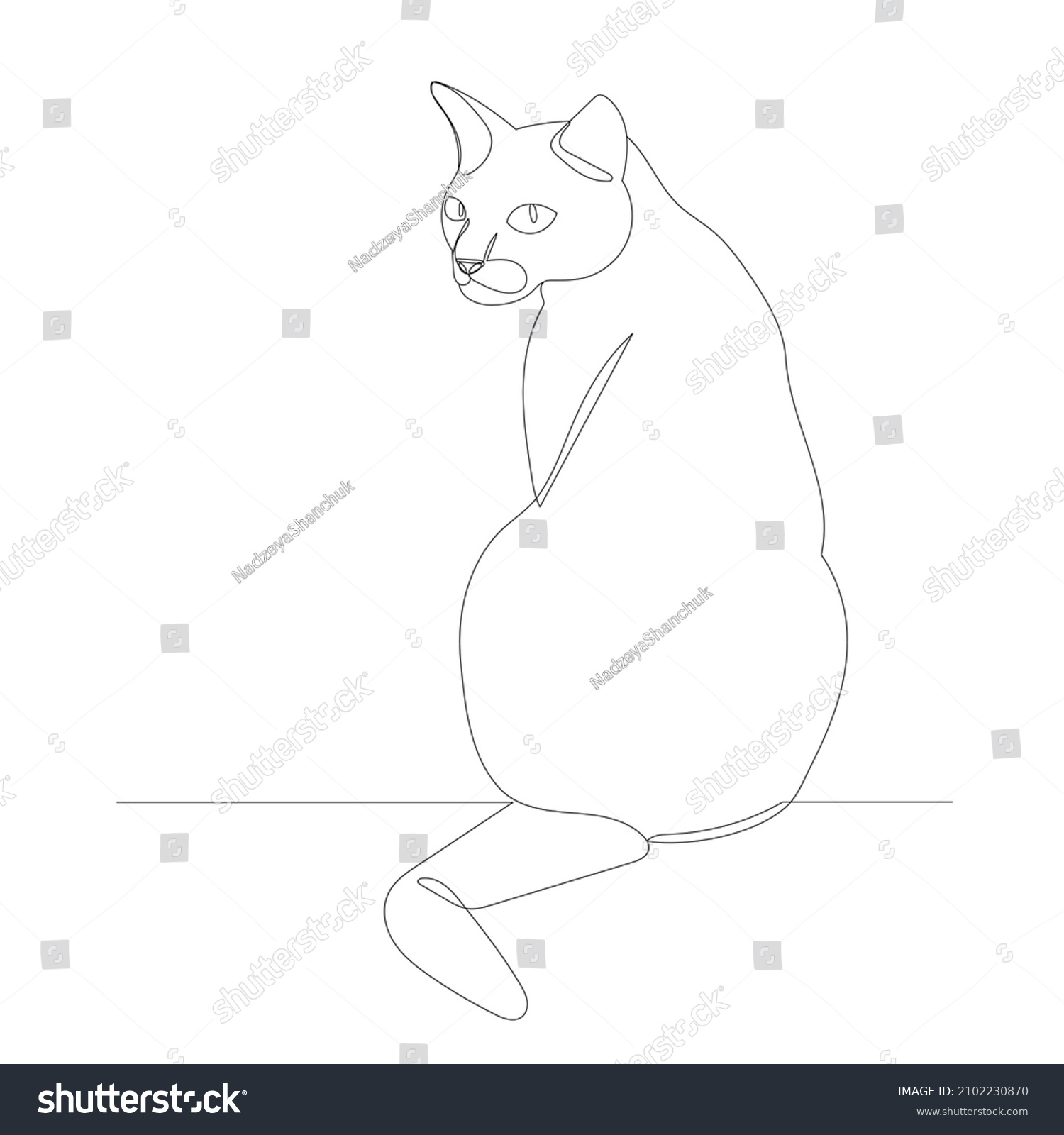 Cat Sitting Drawing By One Continuous Stock Vector (Royalty Free ...