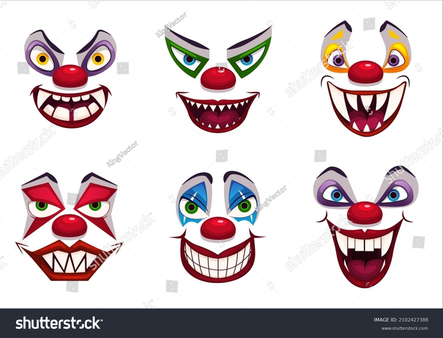 Creepy Clown Faces Isolated On White Stock Vector (Royalty Free ...