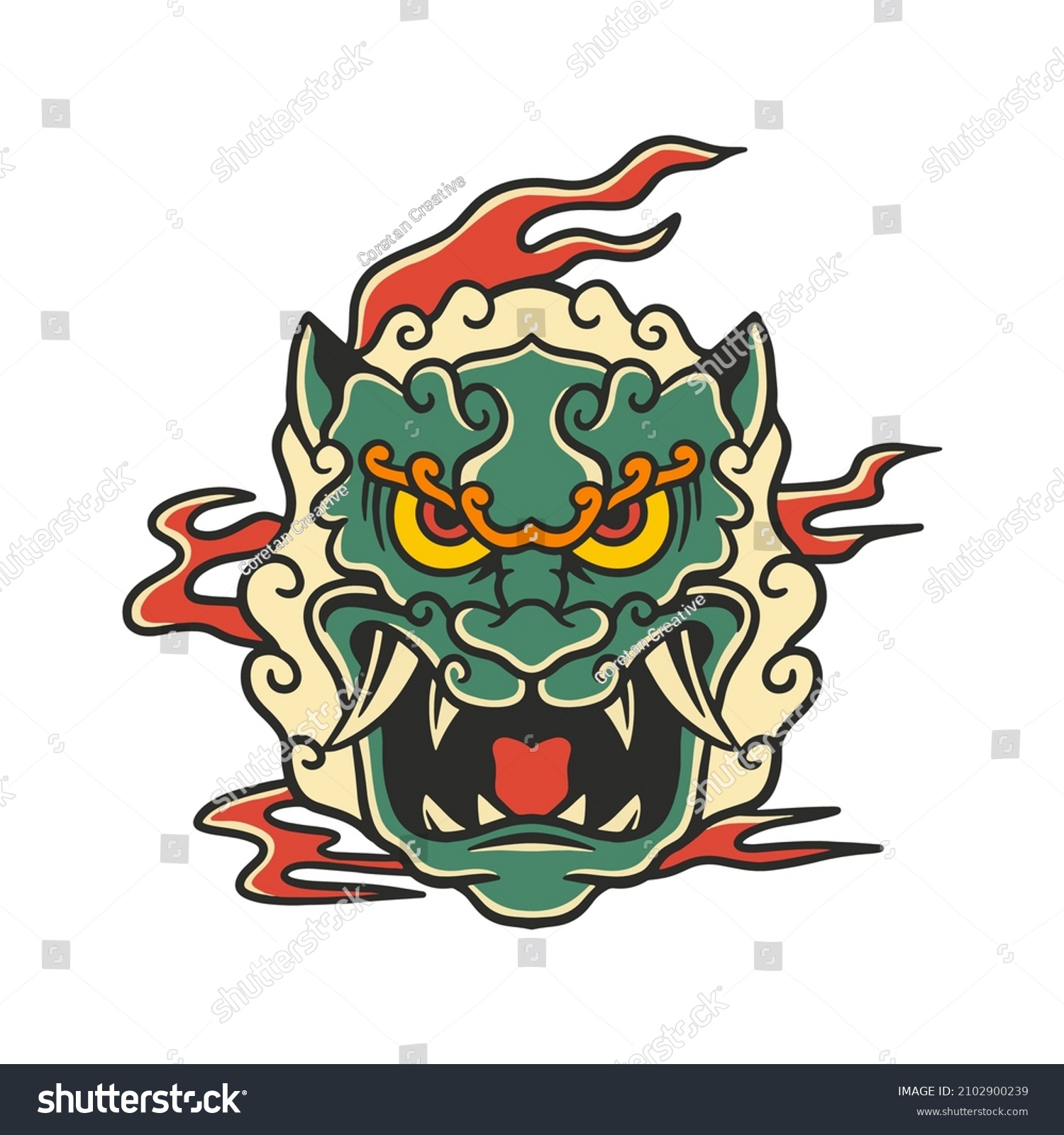 Chinese Lion Dog Head Hand Drawn Stock Vector (Royalty Free) 2102900239 ...