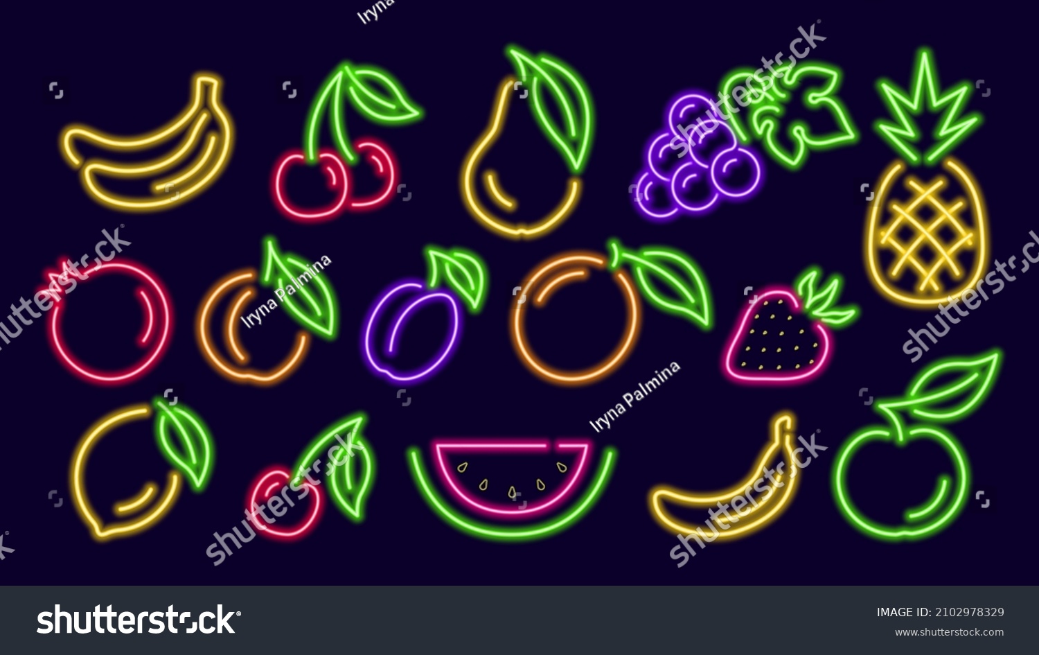 Neon Glowing Fruits One Line Collection Stock Vector (Royalty Free ...