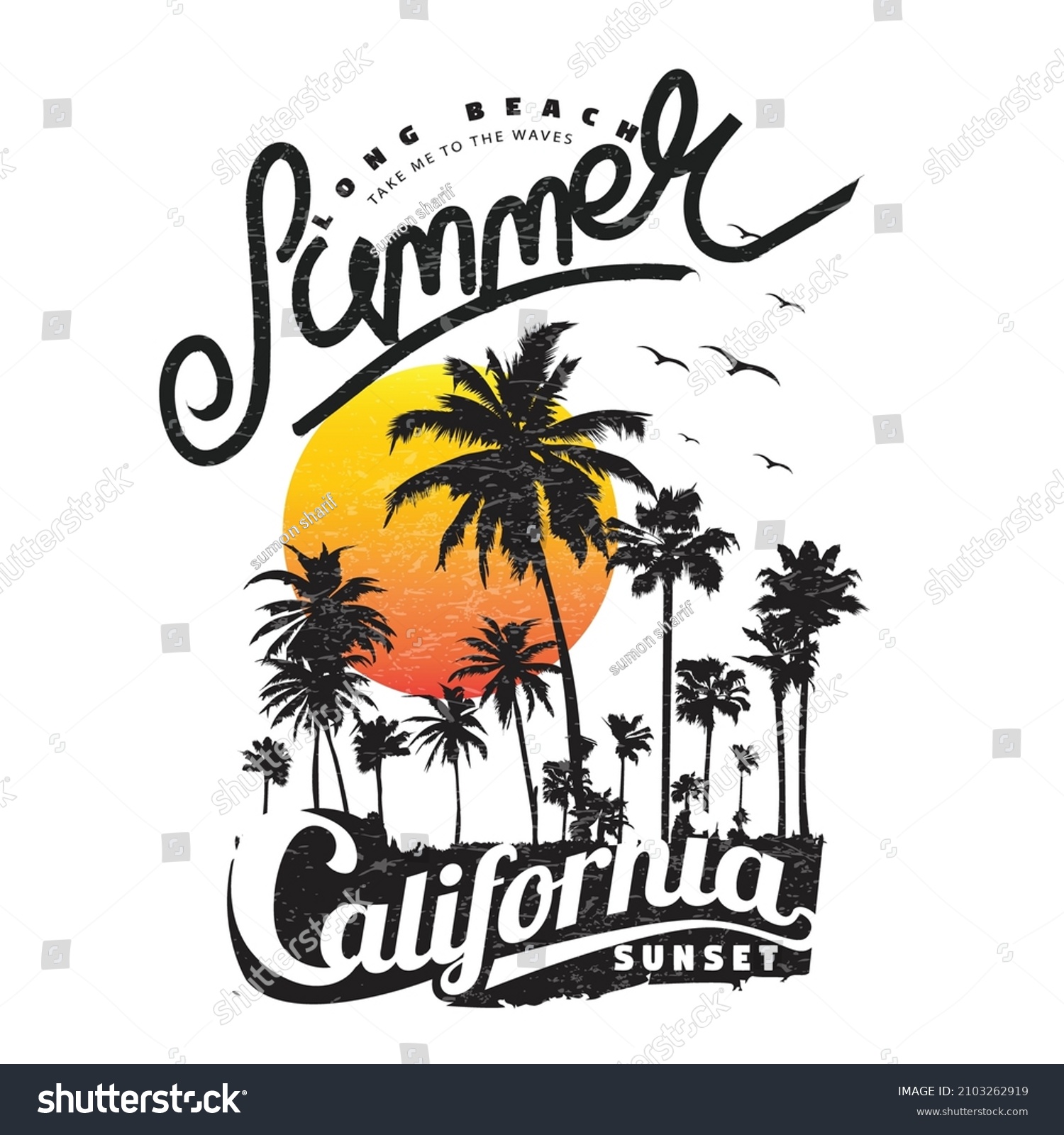 Summer Long Beach California Sunset Beach Stock Vector (Royalty Free ...