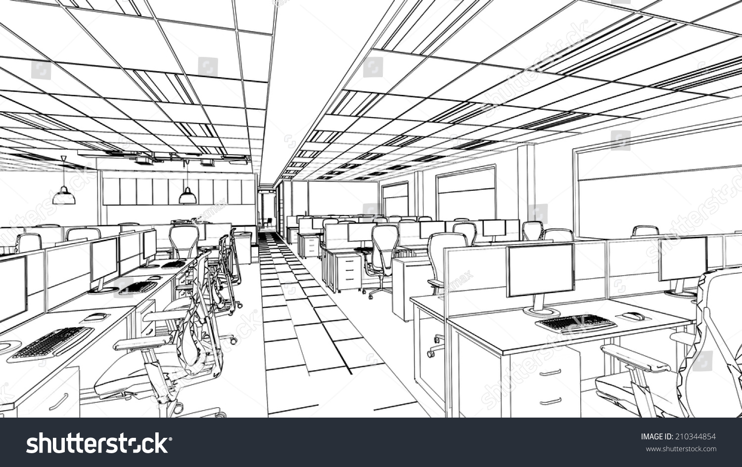 Outline Sketch Interior Office Area Clipping Stock Illustration ...