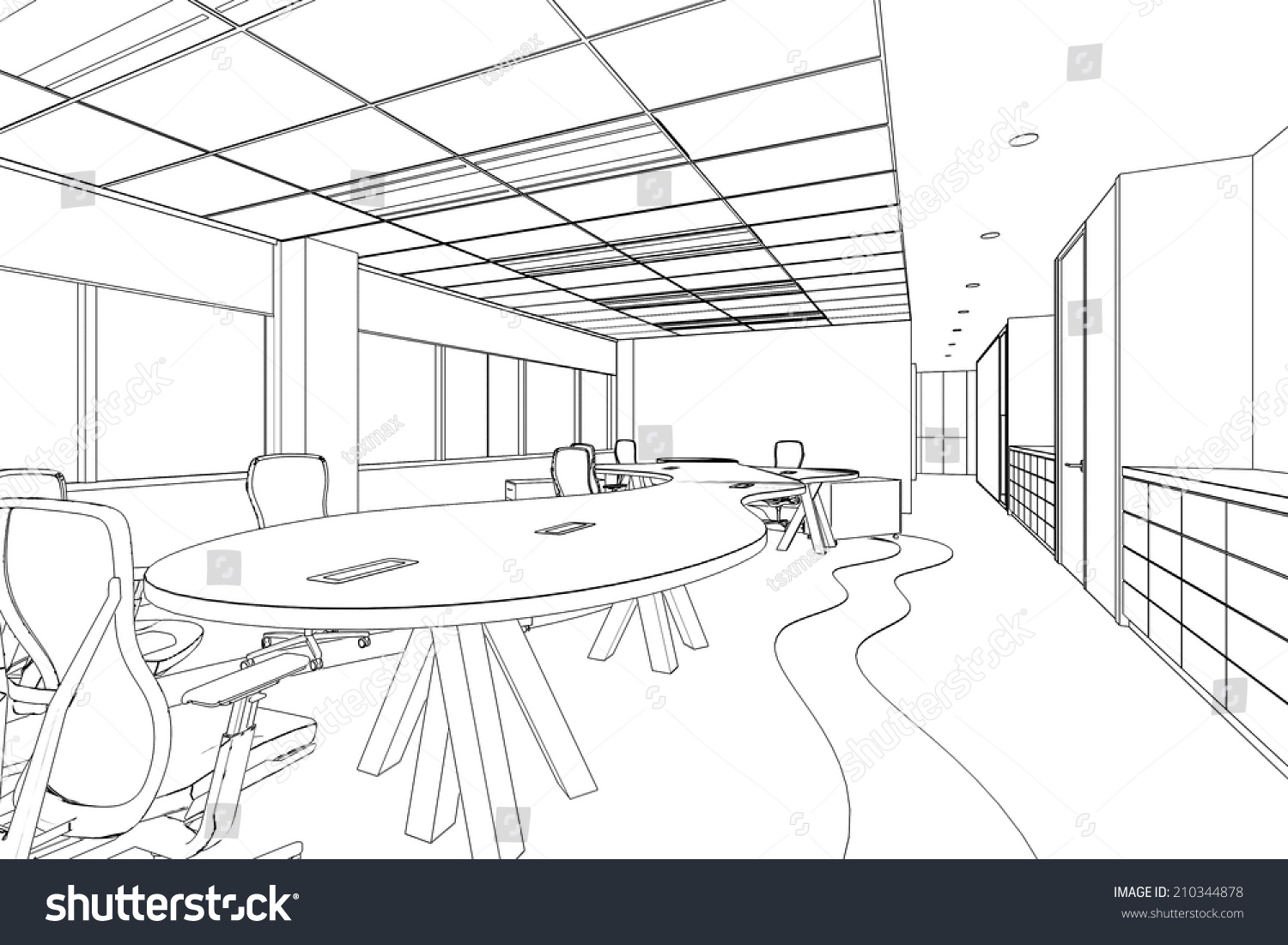 Outline Sketch Interior Office Area Clipping Stock Illustration ...