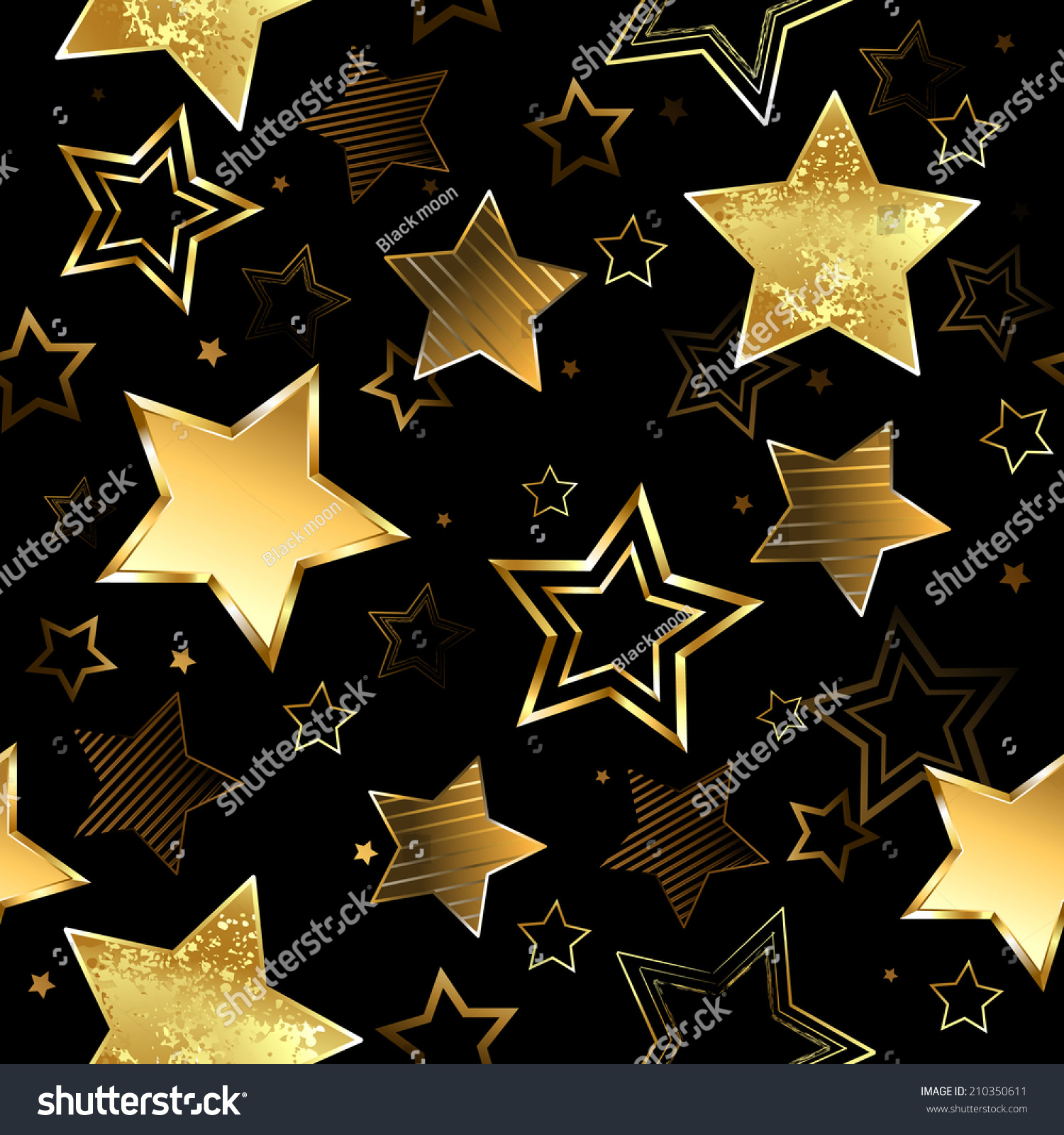 Seamless Gold Stars On Black Background Stock Vector Royalty Free