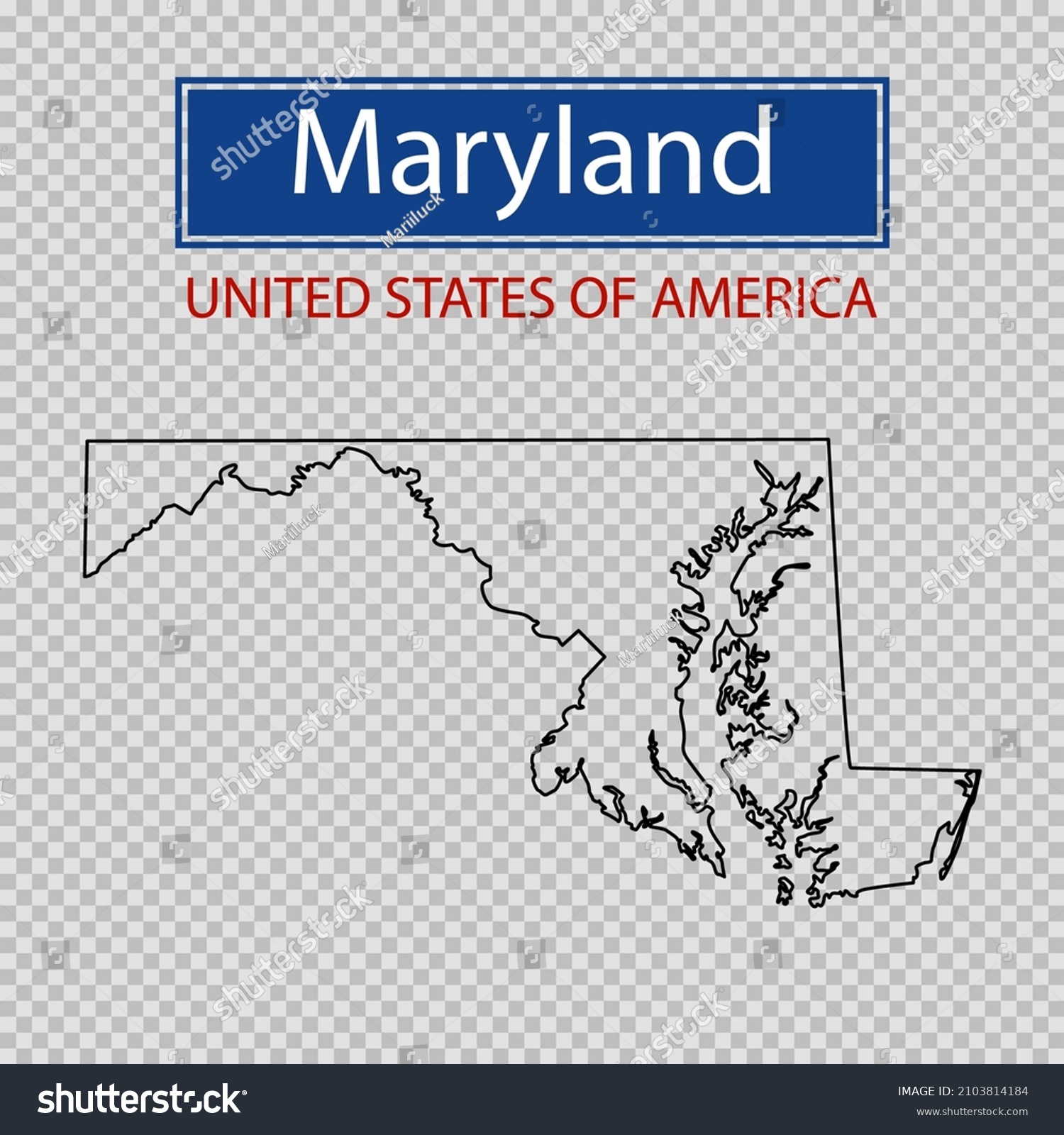 Maryland State Outline Map On Transparent Stock Vector Royalty Free   Stock Vector Maryland State Outline Map On A Transparent Background United States Of America Line Icon Map 2103814184 