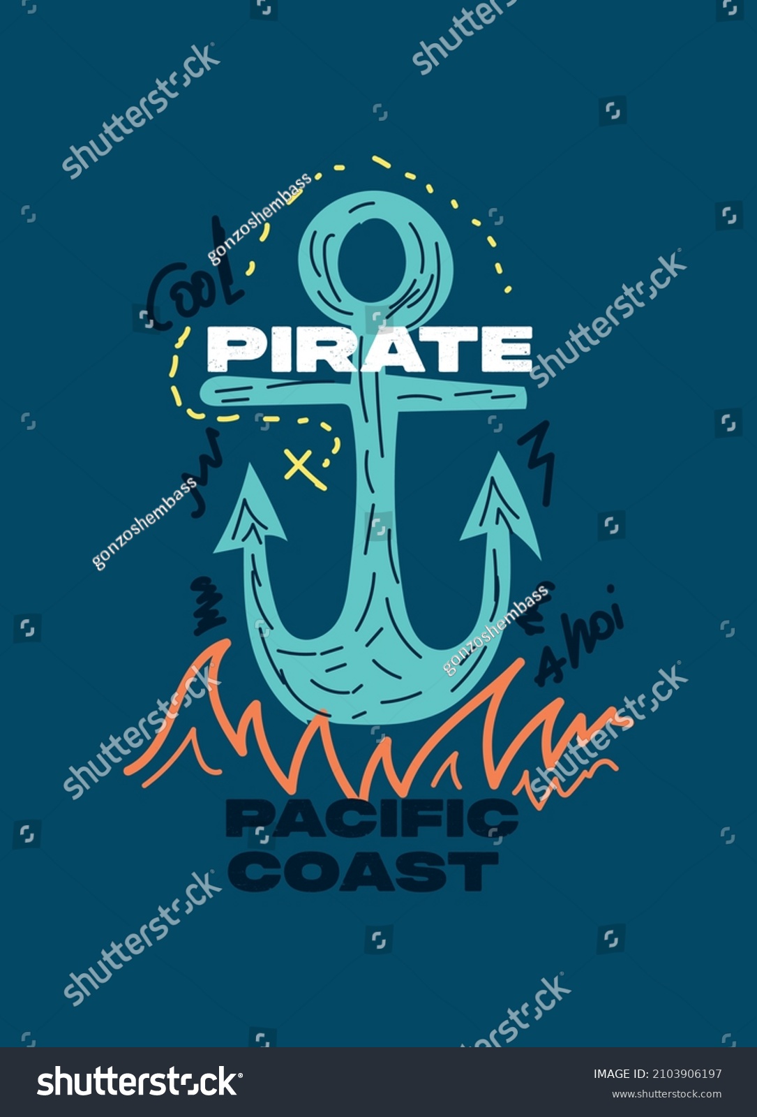 Cool Pirate Pacific Coasttshirt Design Fashion Stock Vector (Royalty ...