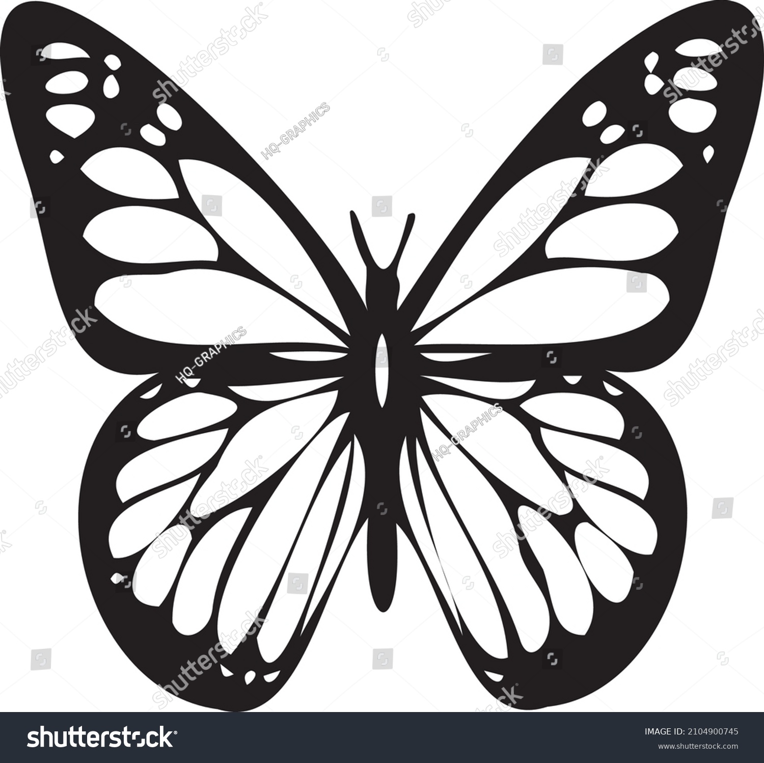 Butterfly Vector Black On White Stock Vector (Royalty Free) 2104900745 ...