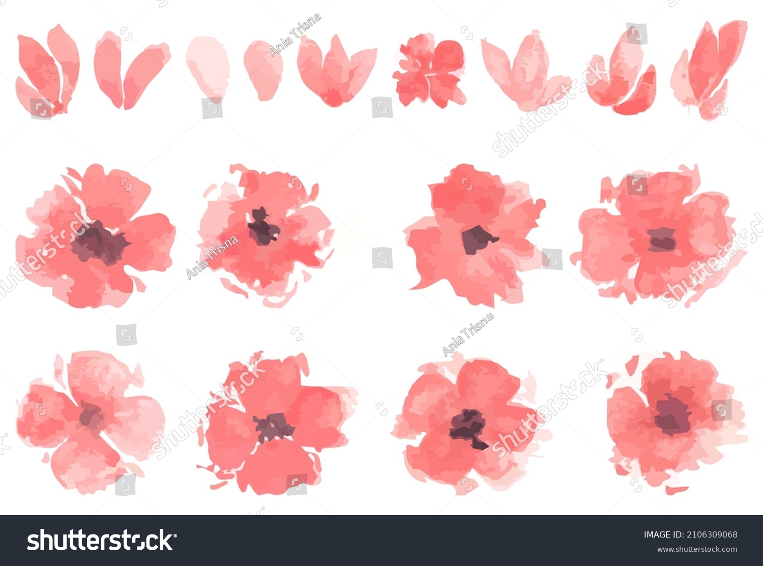 Watercolor Illustration Pink Flower Floral Watercolor Stock Vector ...