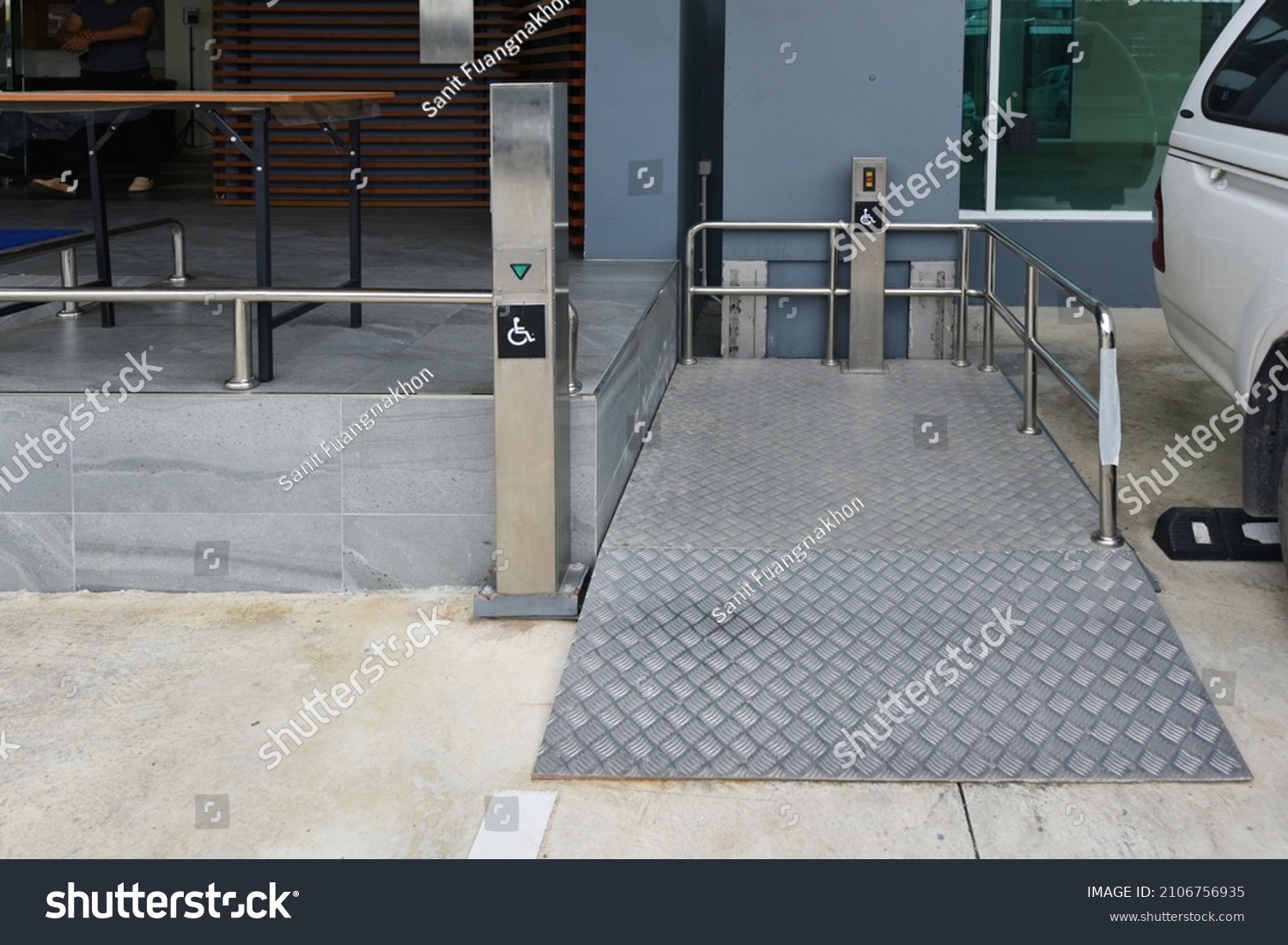 Handicap Elevator Handicapped Lifts There Ramp Stock Photo 2106756935   Stock Photo Handicap Elevator Handicapped Lifts There Is A Ramp For Wheelchairs 2106756935 