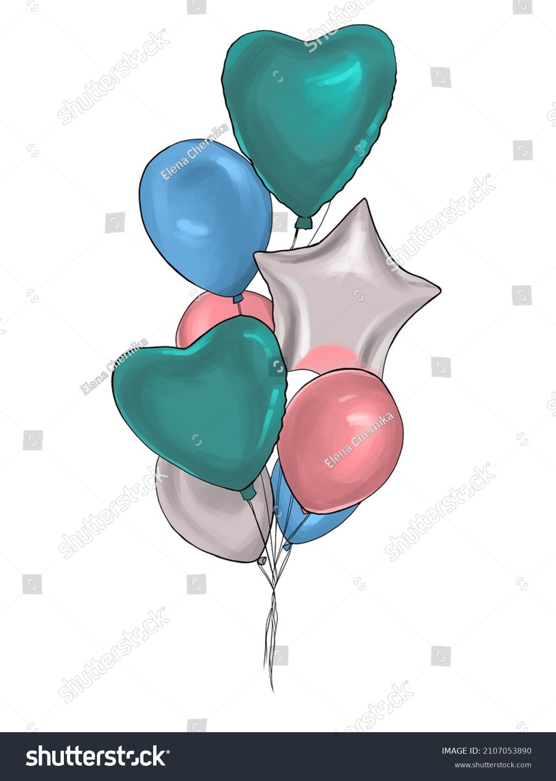 Balloon Cartoon Style Bunch Balloons Birthday Stock Illustration ...