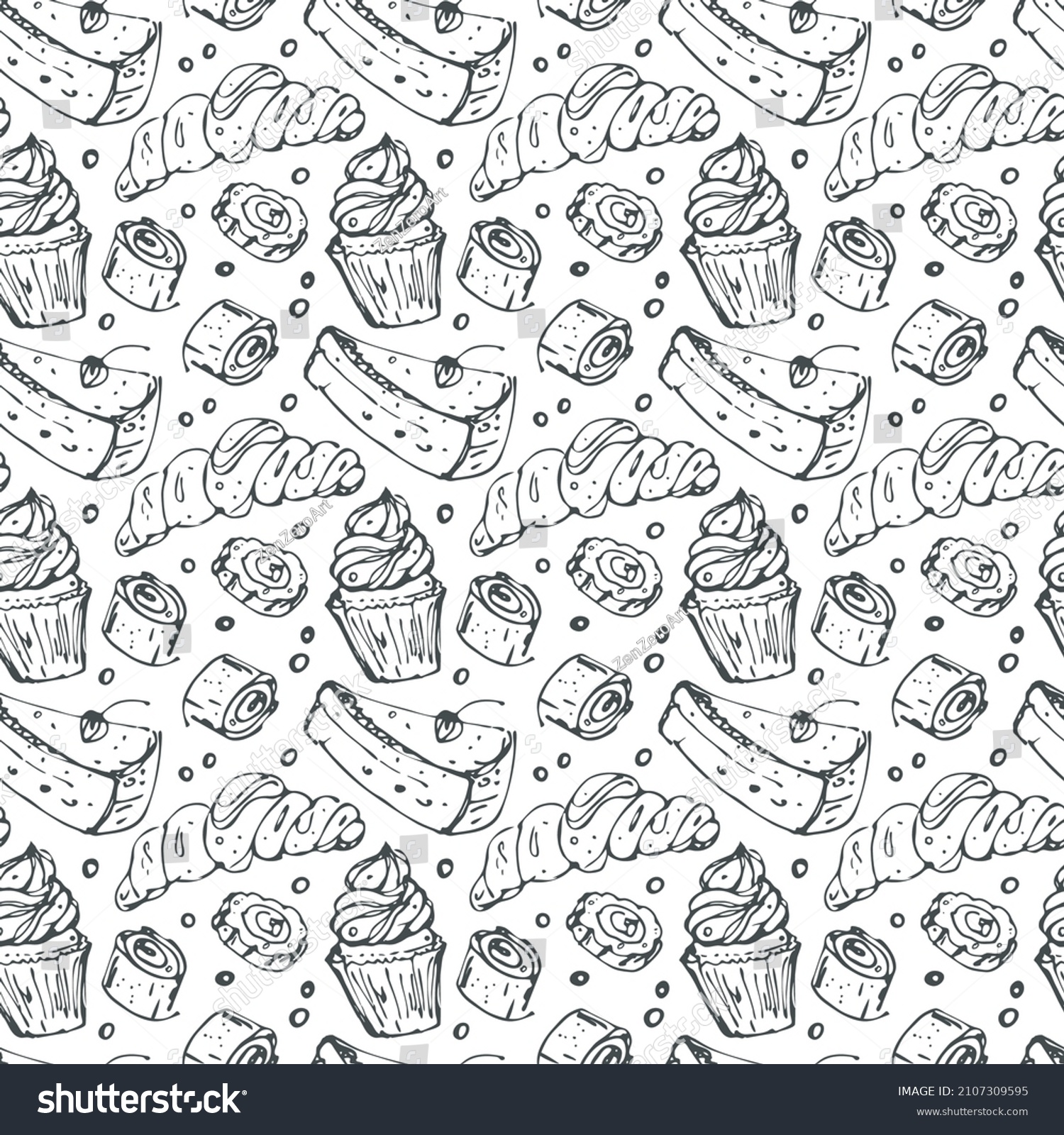 Bakery Cakes Cupcake Seamless Pattern Hand Stock Vector (Royalty Free ...