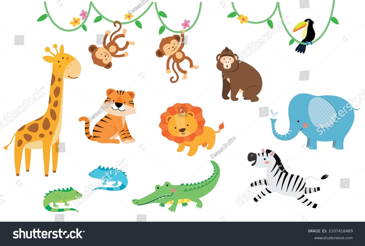 Jungle Animals Set Vector Illustrations Stock Vector (Royalty Free ...