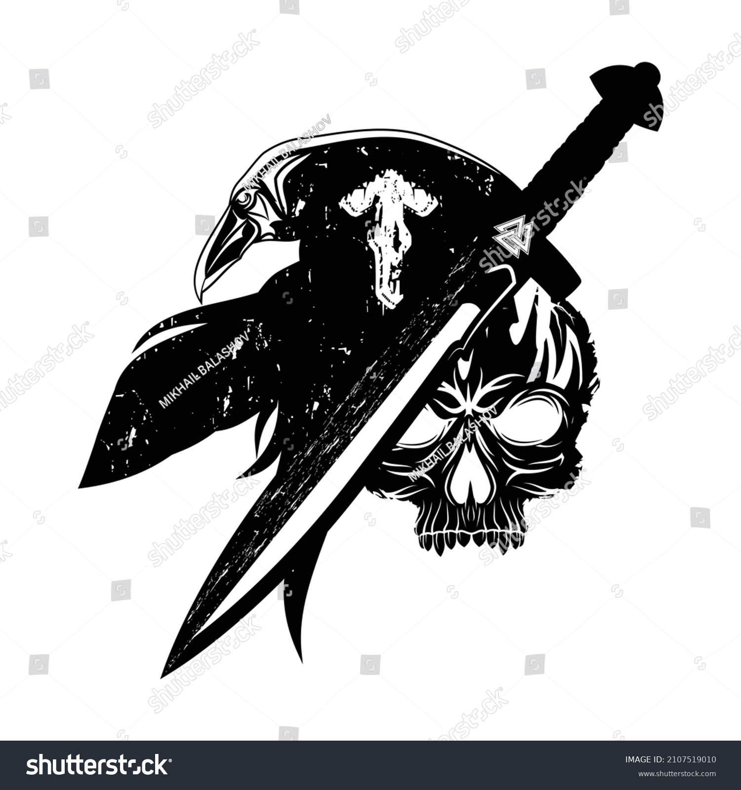 Bird Scandinavian Myths Raven Skull Viking Stock Vector (Royalty Free ...